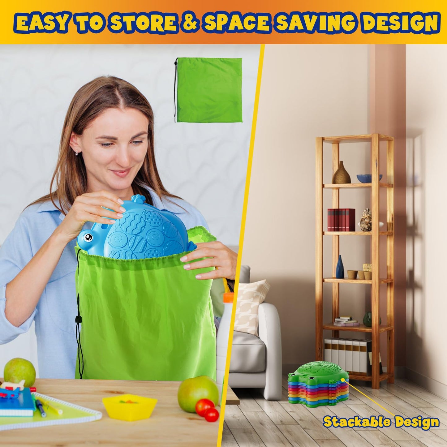 HYES Stepping Stones for Kids – 8-Piece Non-Slip Balance Stones for Indoor/Outdoor Play (Ages 3-5)