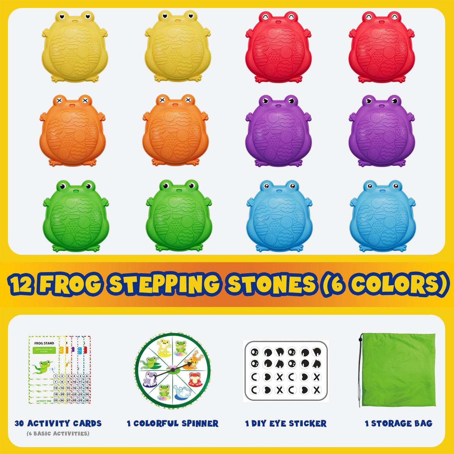 HYES Stepping Stones for Kids – 12-Piece Non-Slip Balance Stones for Indoor/Outdoor Play