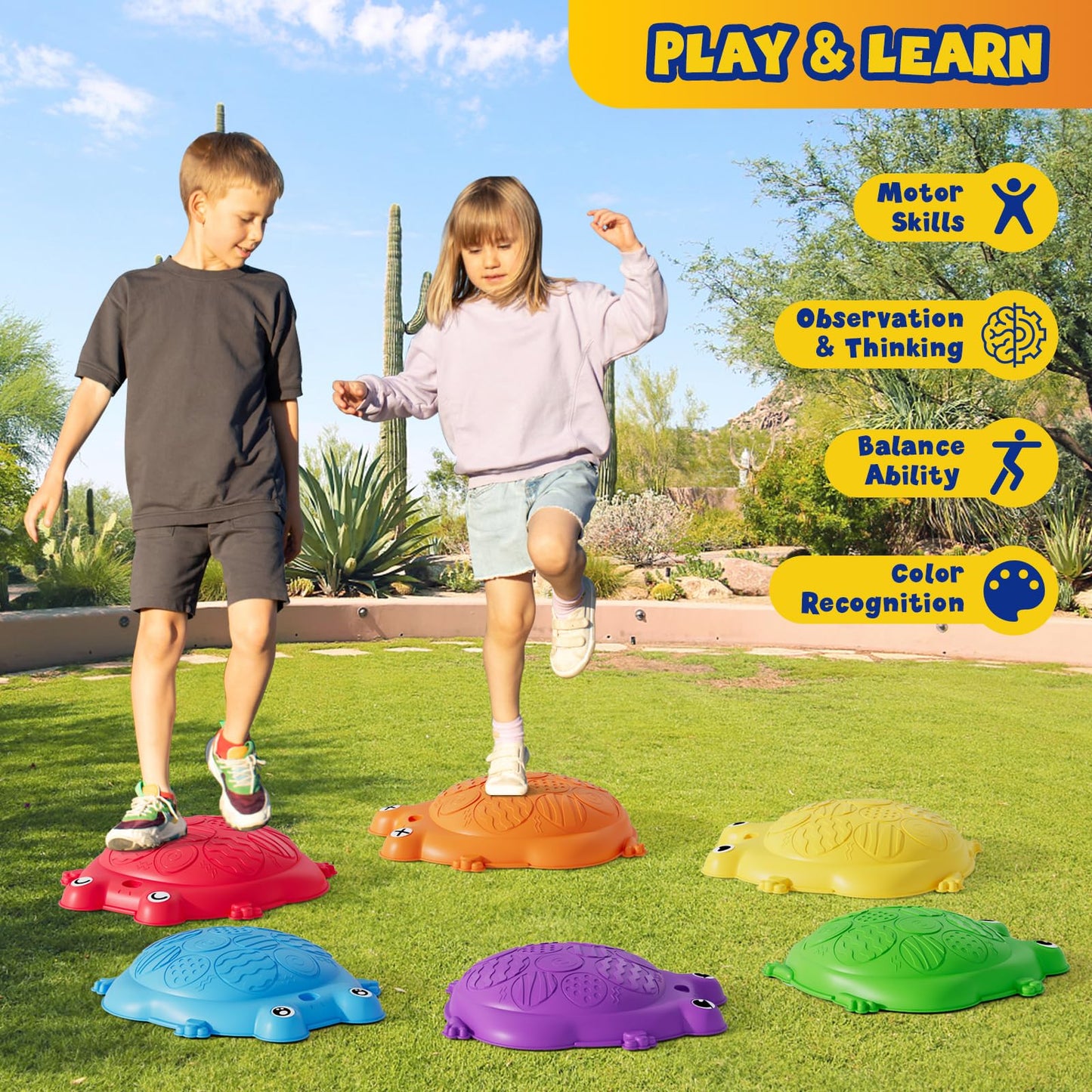 HYES Stepping Stones for Kids – 8-Piece Non-Slip Balance Stones for Indoor/Outdoor Play (Ages 3-5)