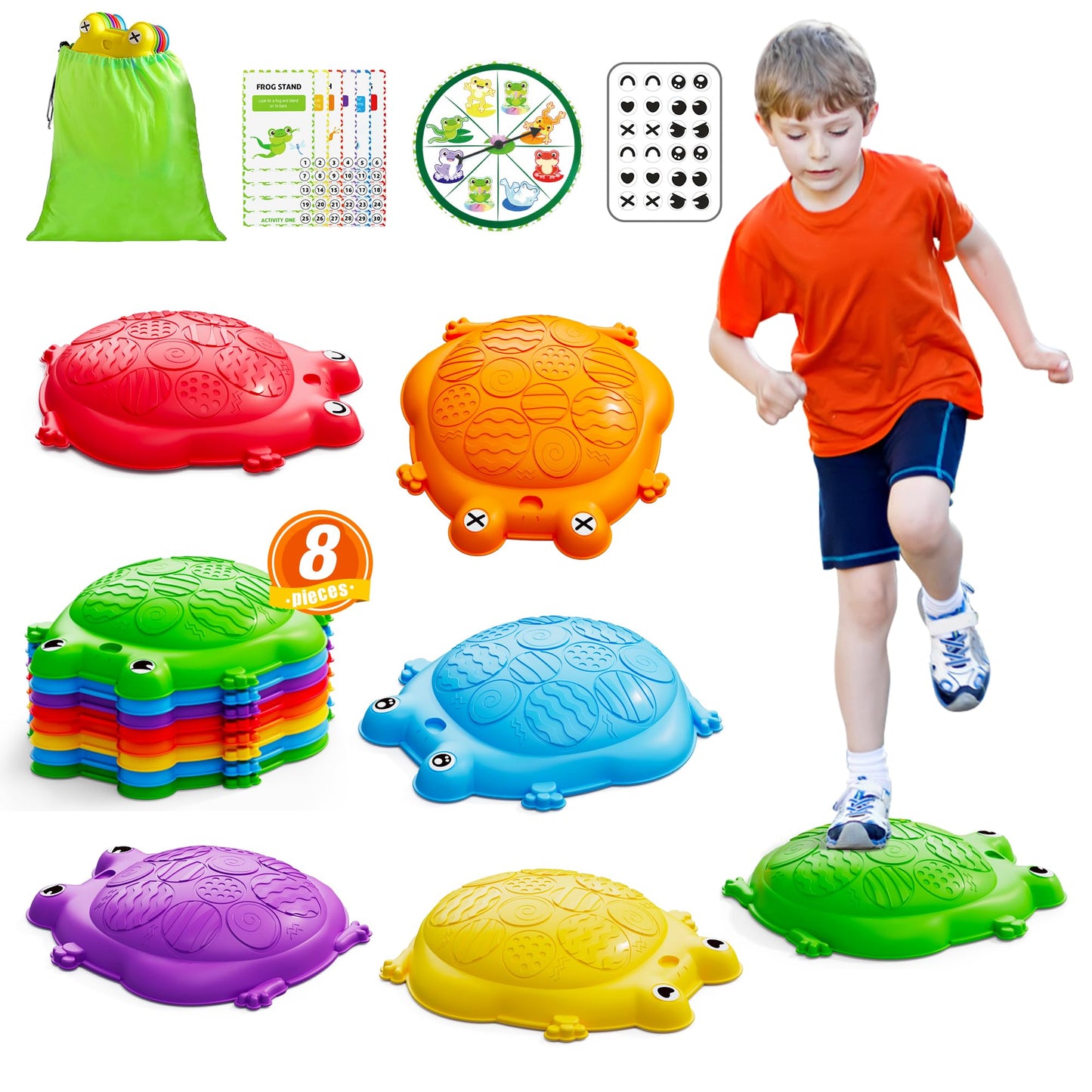 HYES Stepping Stones for Kids – 8-Piece Non-Slip Balance Stones for Indoor/Outdoor Play (Ages 3-5)
