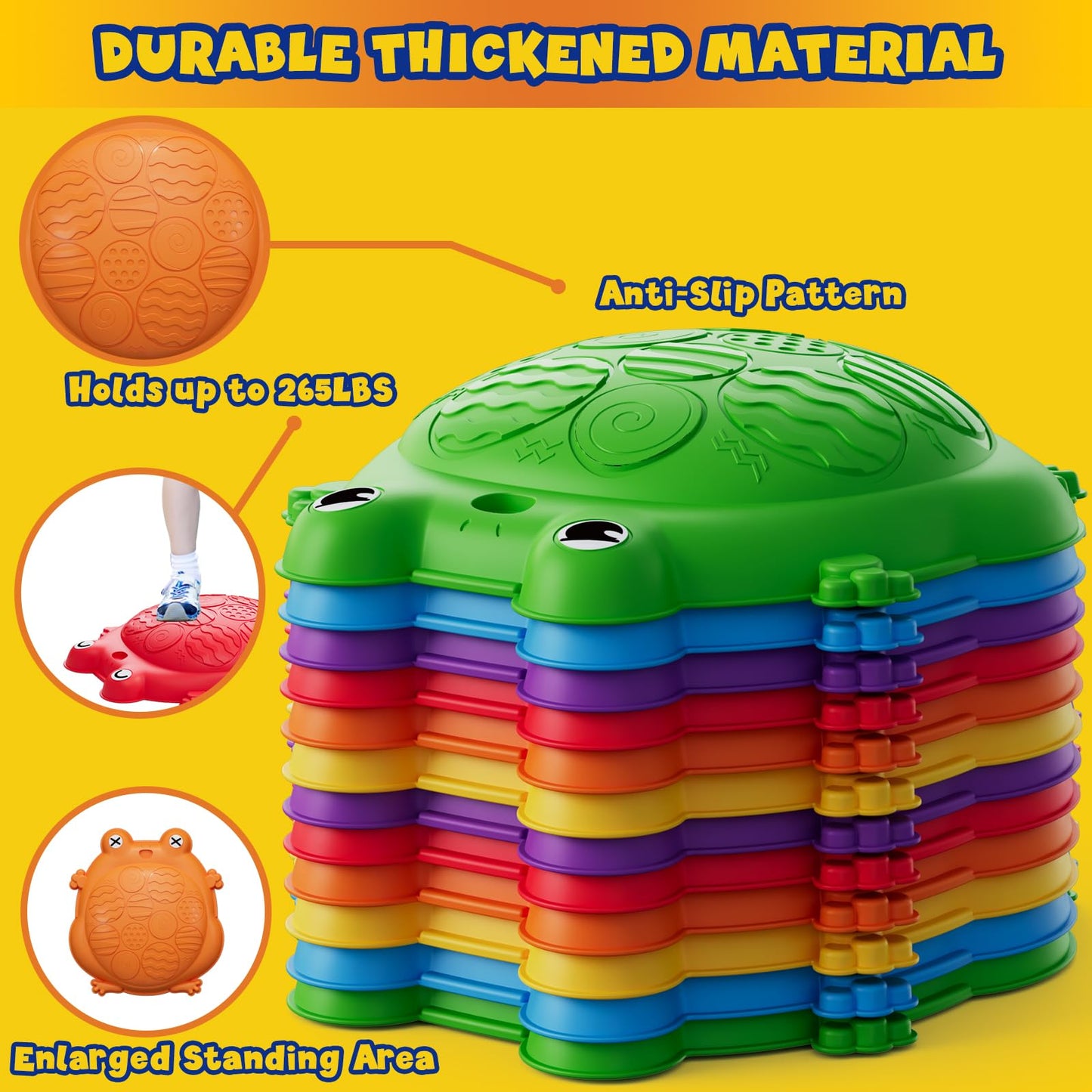 HYES Stepping Stones for Kids – 12-Piece Non-Slip Balance Stones for Indoor/Outdoor Play