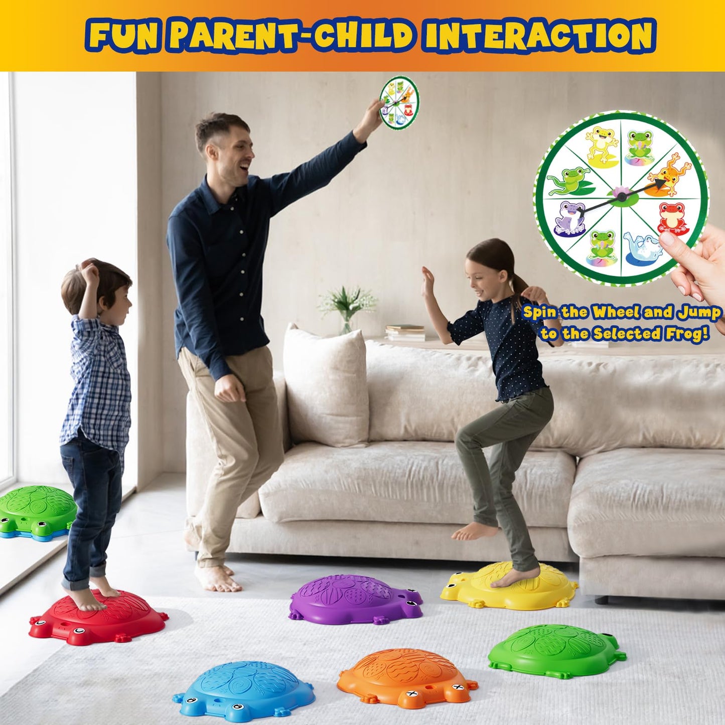 HYES Stepping Stones for Kids – 8-Piece Non-Slip Balance Stones for Indoor/Outdoor Play (Ages 3-5)