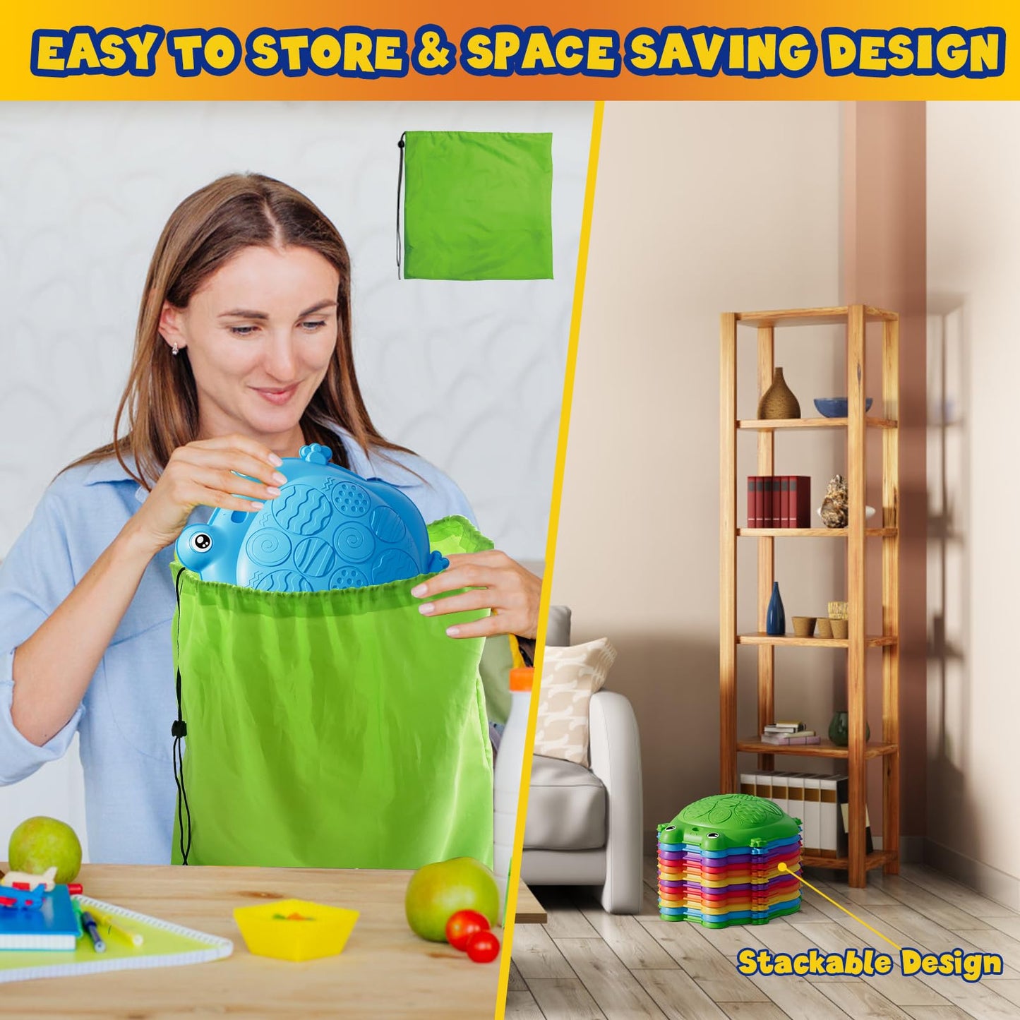HYES Stepping Stones for Kids – 12-Piece Non-Slip Balance Stones for Indoor/Outdoor Play