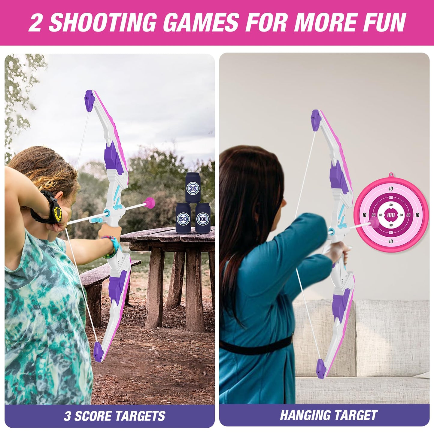 HYES Kids Bow and Arrow – LED Light Up Archery Set with 12 Suction Cup Arrows