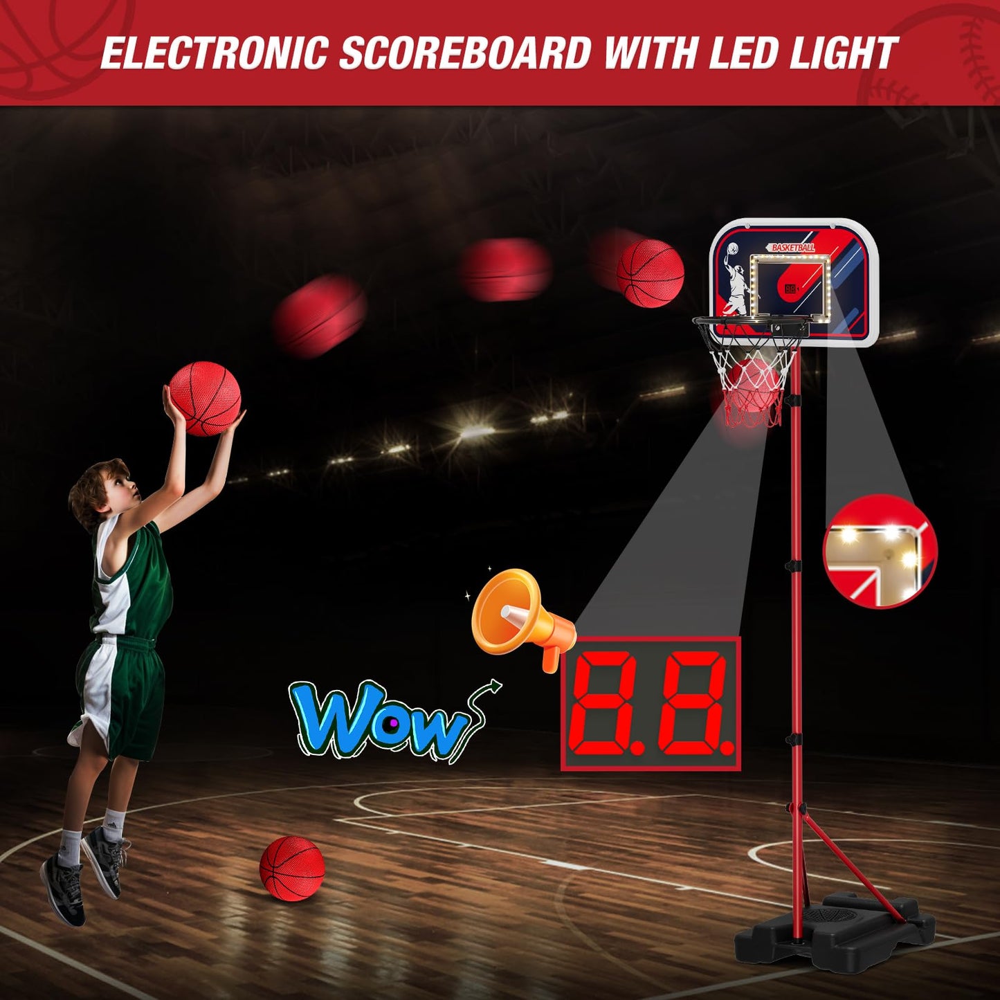 HYES 4-in-1 Kids Basketball Hoop & T-Ball Set – Adjustable Indoor/Outdoor Play for Ages 3-8