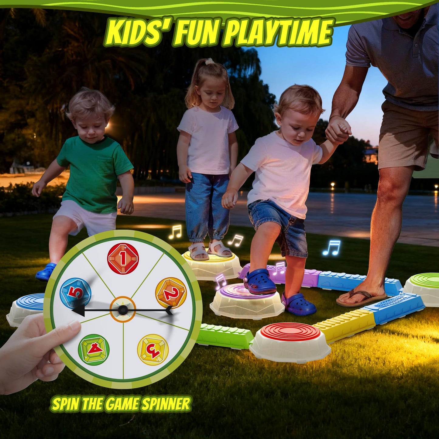 HYES Light Up Stepping Stones & Balance Beams – 13-Piece Sensory Obstacle Set for Kids
