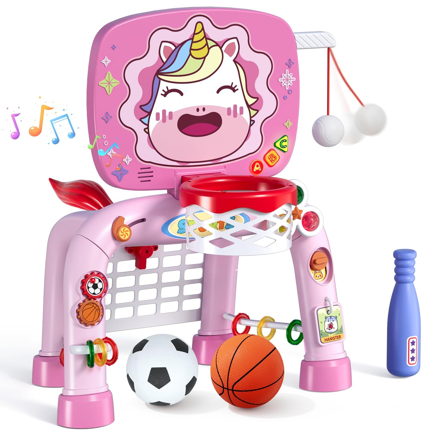 HYES Toddler 3-in-1 Basketball Hoop, Soccer Goal & Montessori Learning Toy Set for Ages 1–3