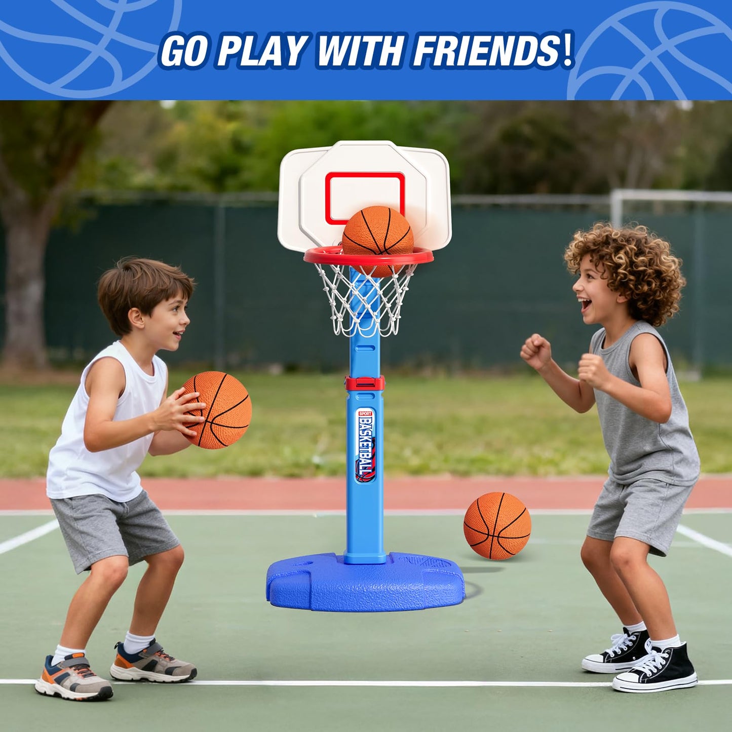 HYES Toddler Basketball Hoop - Adjustable Indoor Mini Hoop for Kids 1-5 | Foldable with 3 Balls