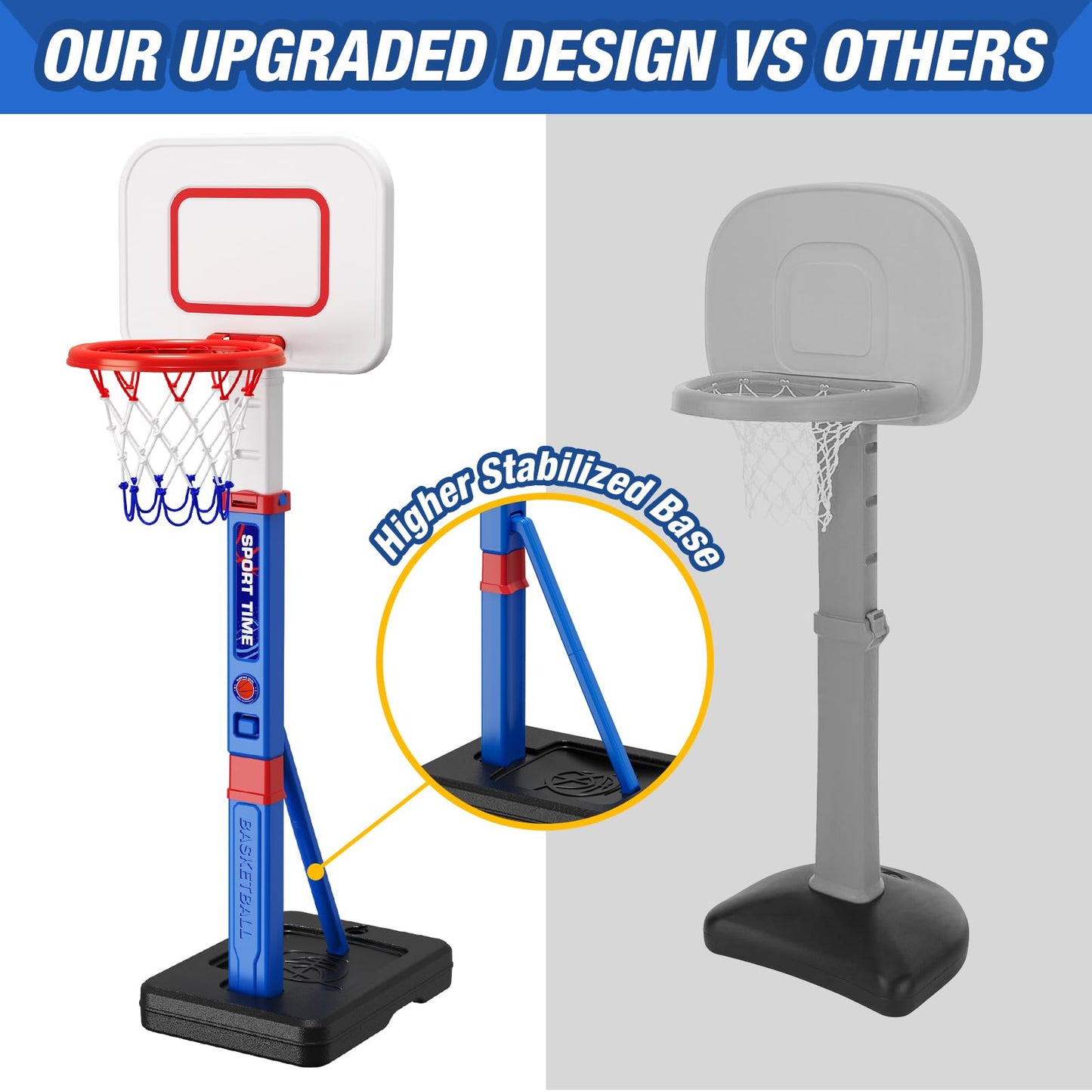 HYES Toddler Basketball Hoop — 55-Inch Adjustable Height for Indoor/Outdoor Play