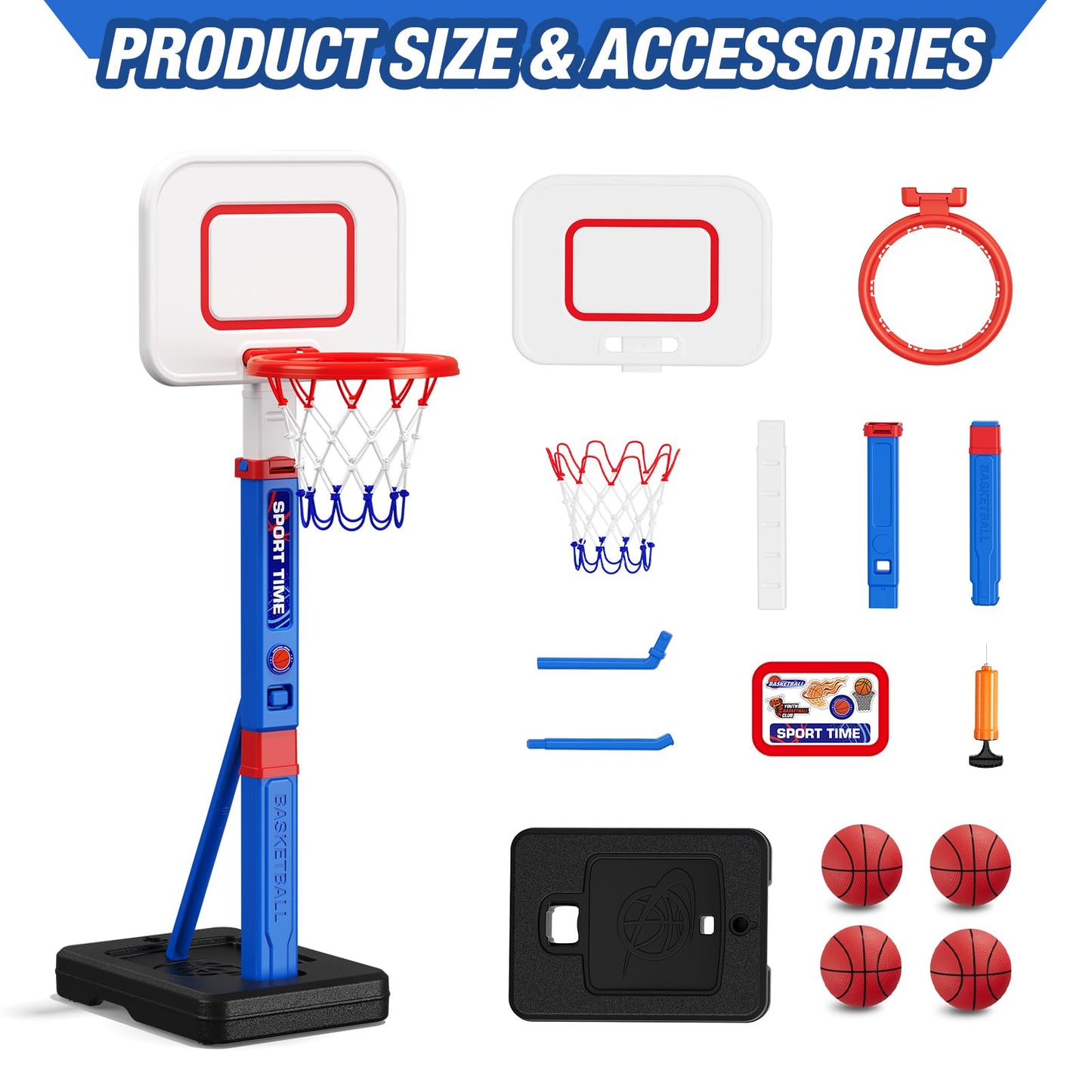 HYES Toddler Basketball Hoop — 55-Inch Adjustable Height for Indoor/Outdoor Play