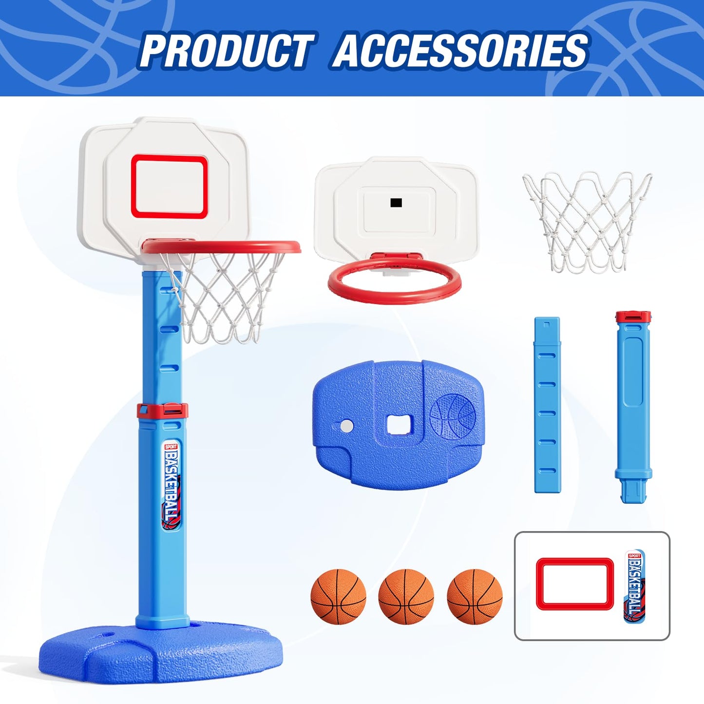 HYES Toddler Basketball Hoop - Adjustable Indoor Mini Hoop for Kids 1-5 | Foldable with 3 Balls