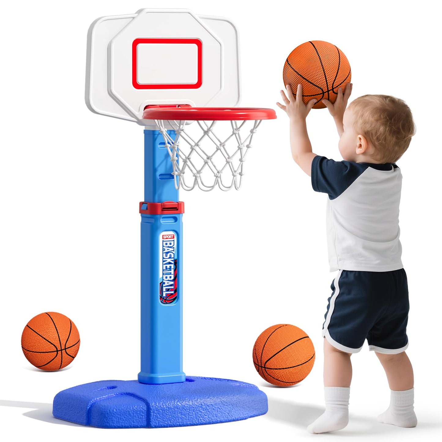 HYES Toddler Basketball Hoop - Adjustable Indoor Mini Hoop for Kids 1-5 | Foldable with 3 Balls