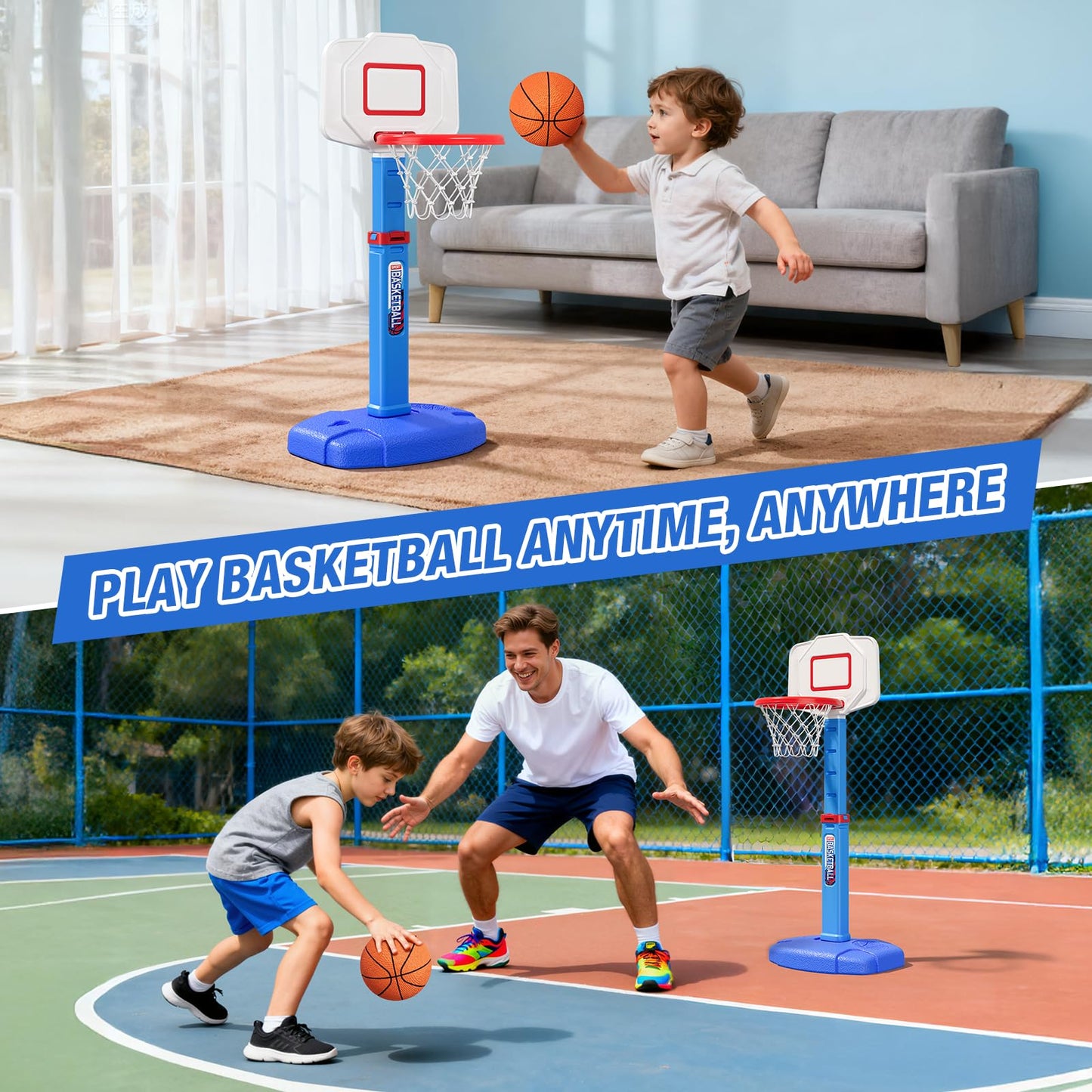 HYES Toddler Basketball Hoop - Adjustable Indoor Mini Hoop for Kids 1-5 | Foldable with 3 Balls