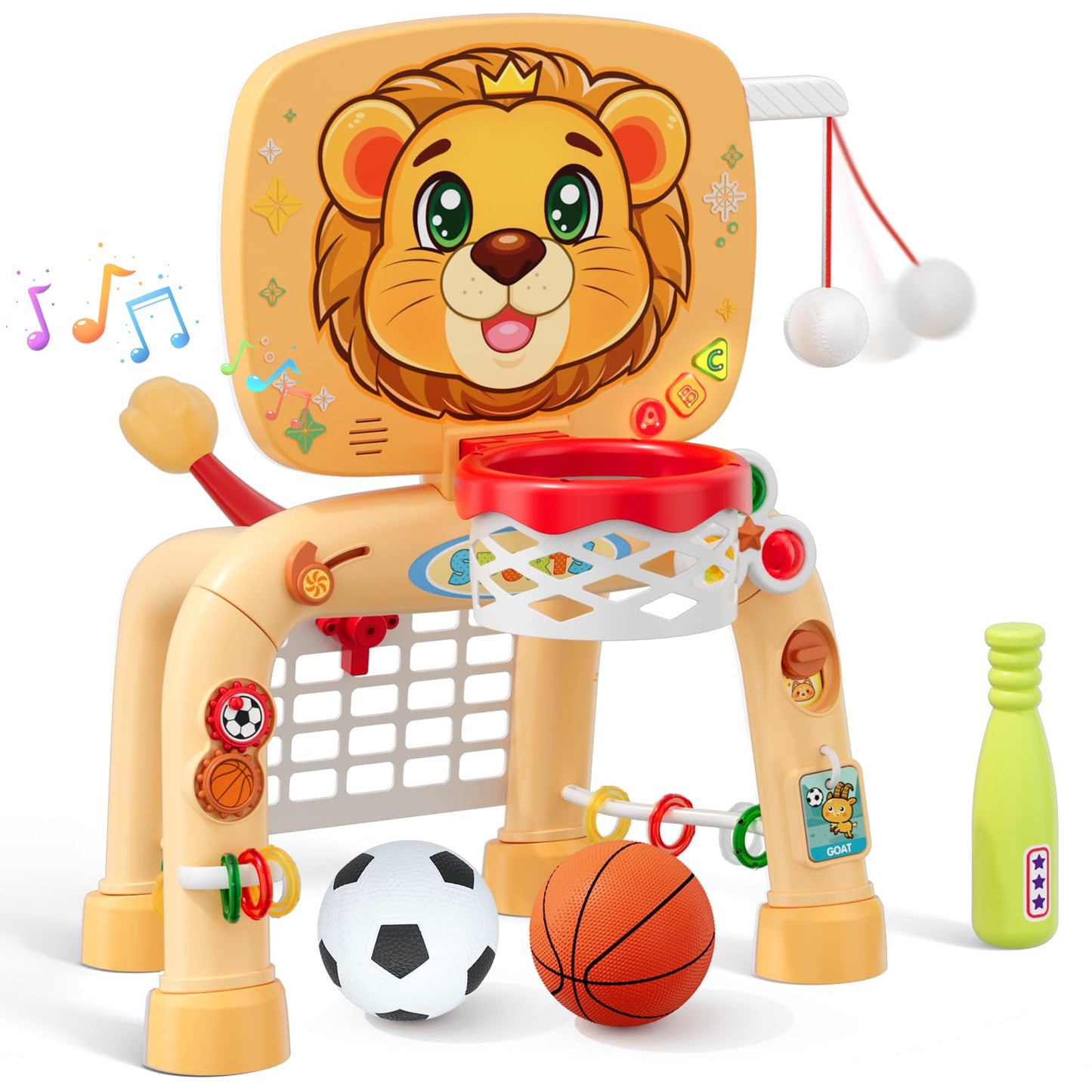 HYES 3-in-1 Toddler Sports Center: Basketball Hoop, Soccer Goal & Learning Abacus for Ages 1–3