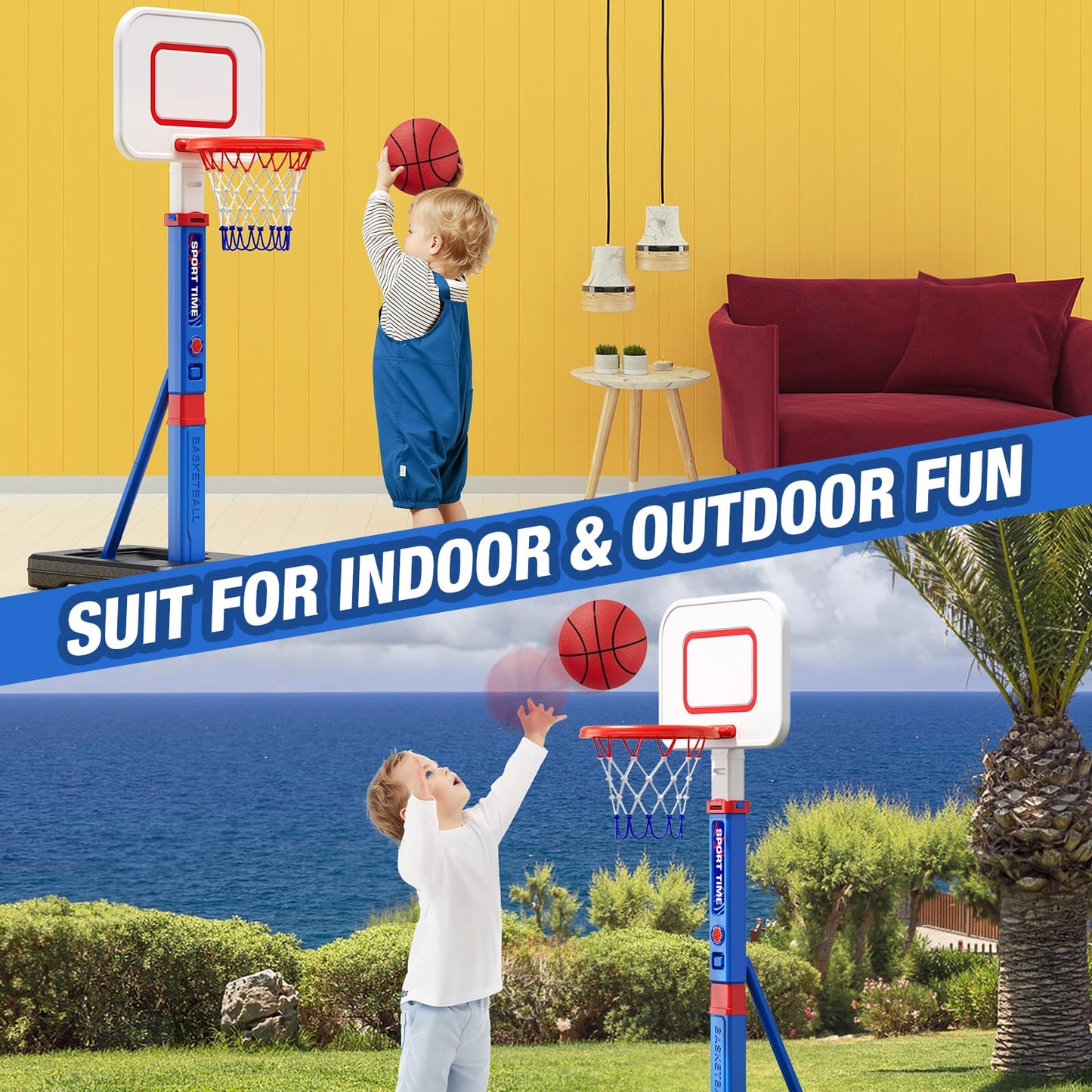 HYES Toddler Basketball Hoop — 55-Inch Adjustable Height for Indoor/Outdoor Play