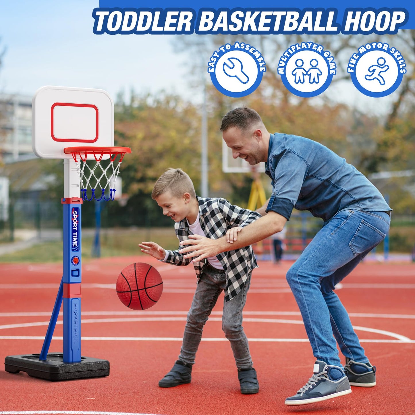 HYES Toddler Basketball Hoop — 55-Inch Adjustable Height for Indoor/Outdoor Play