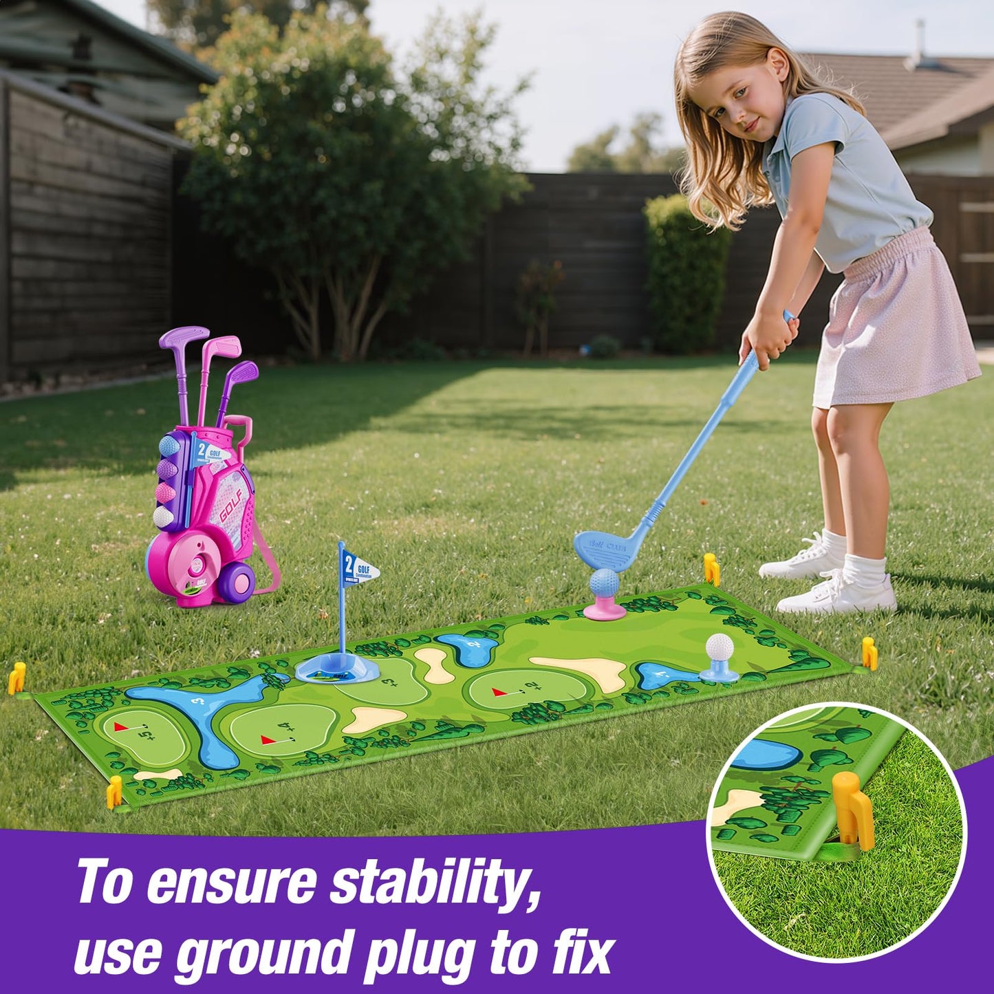 HYES Toddler Golf Set 2-4 Years – Pink Indoor/Outdoor Golf Toy with Cart