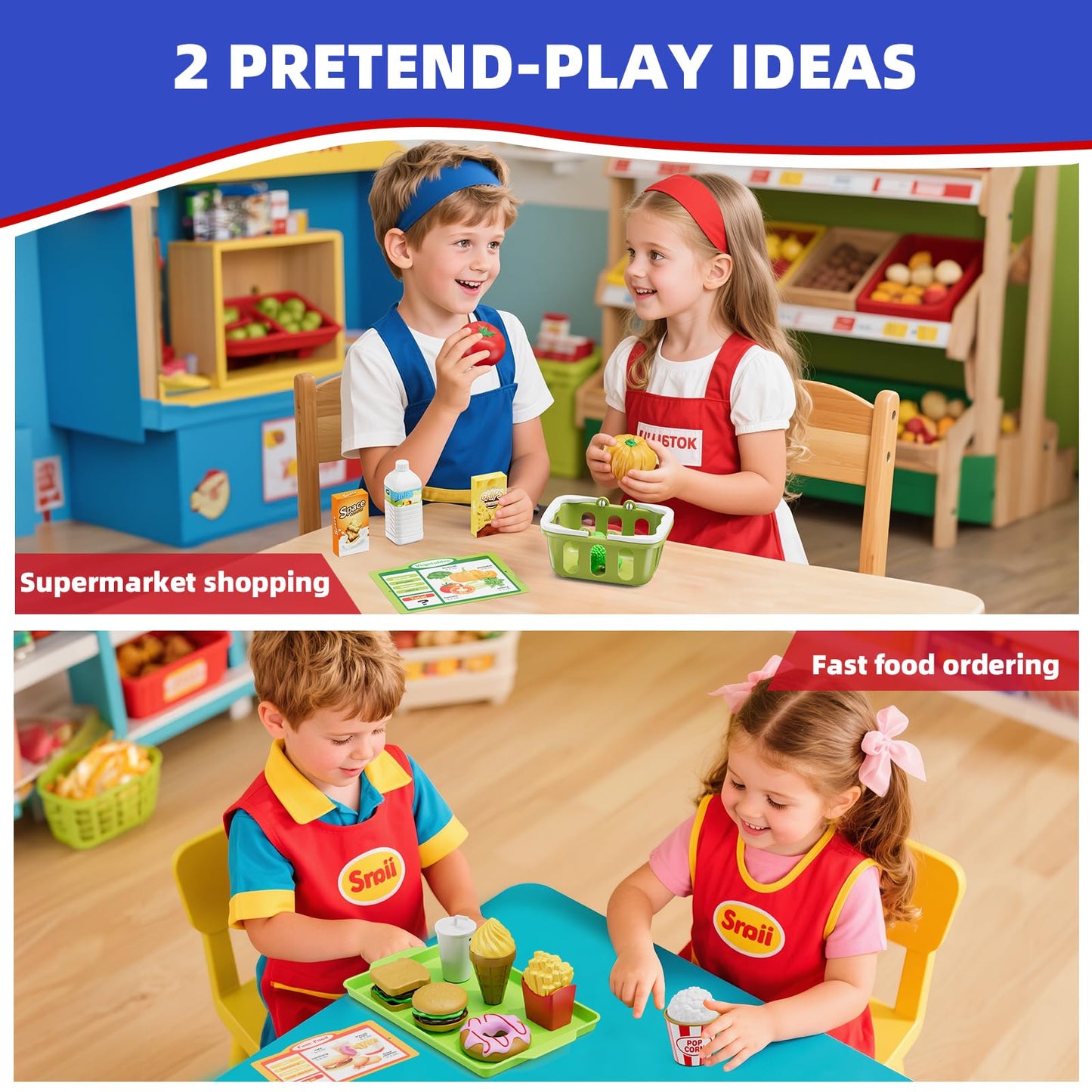HYES Rechargeable Wooden Cash Register for Kids – Dual Theme Mini Shop with Play Money (Blue)