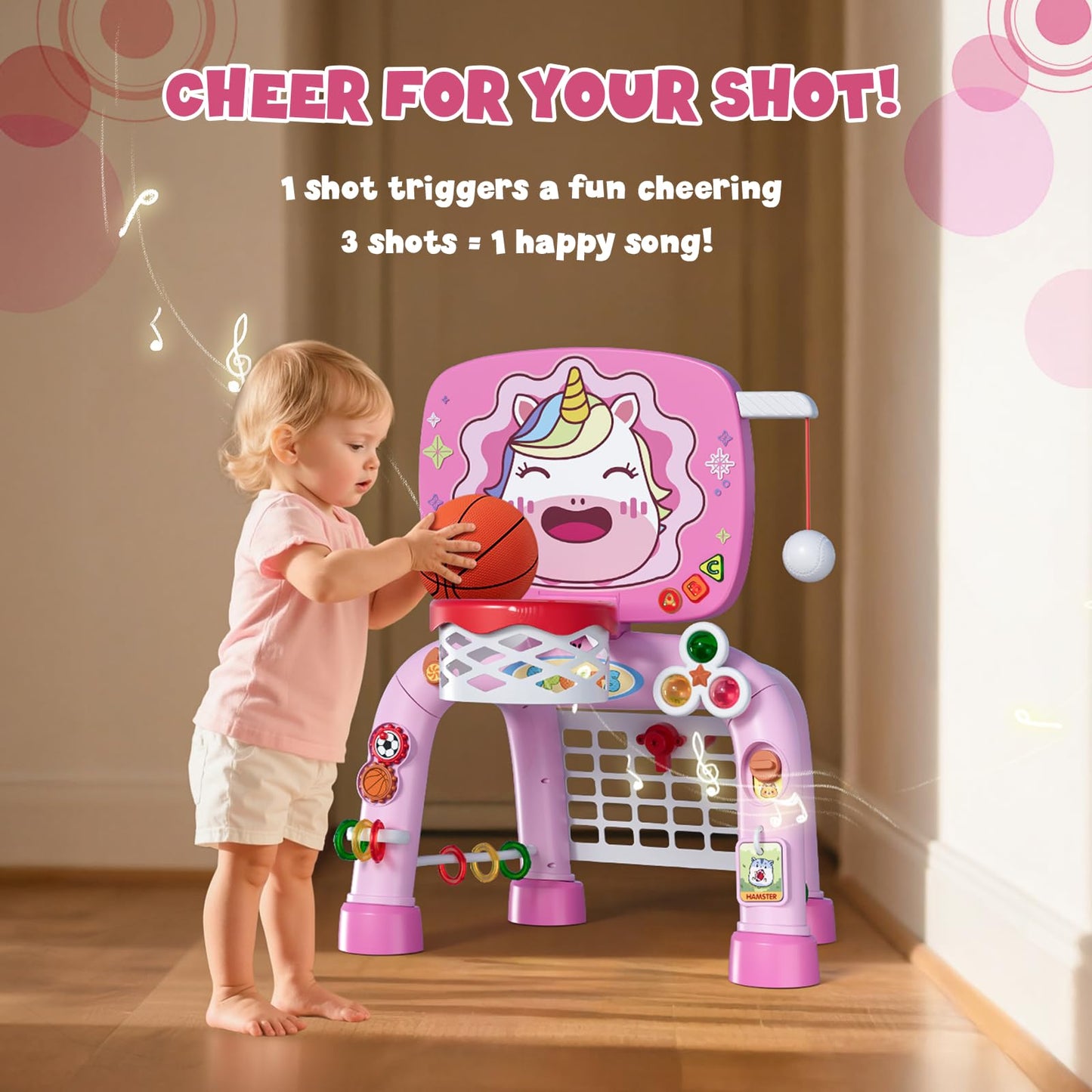 HYES Toddler 3-in-1 Basketball Hoop, Soccer Goal & Montessori Learning Toy Set for Ages 1–3