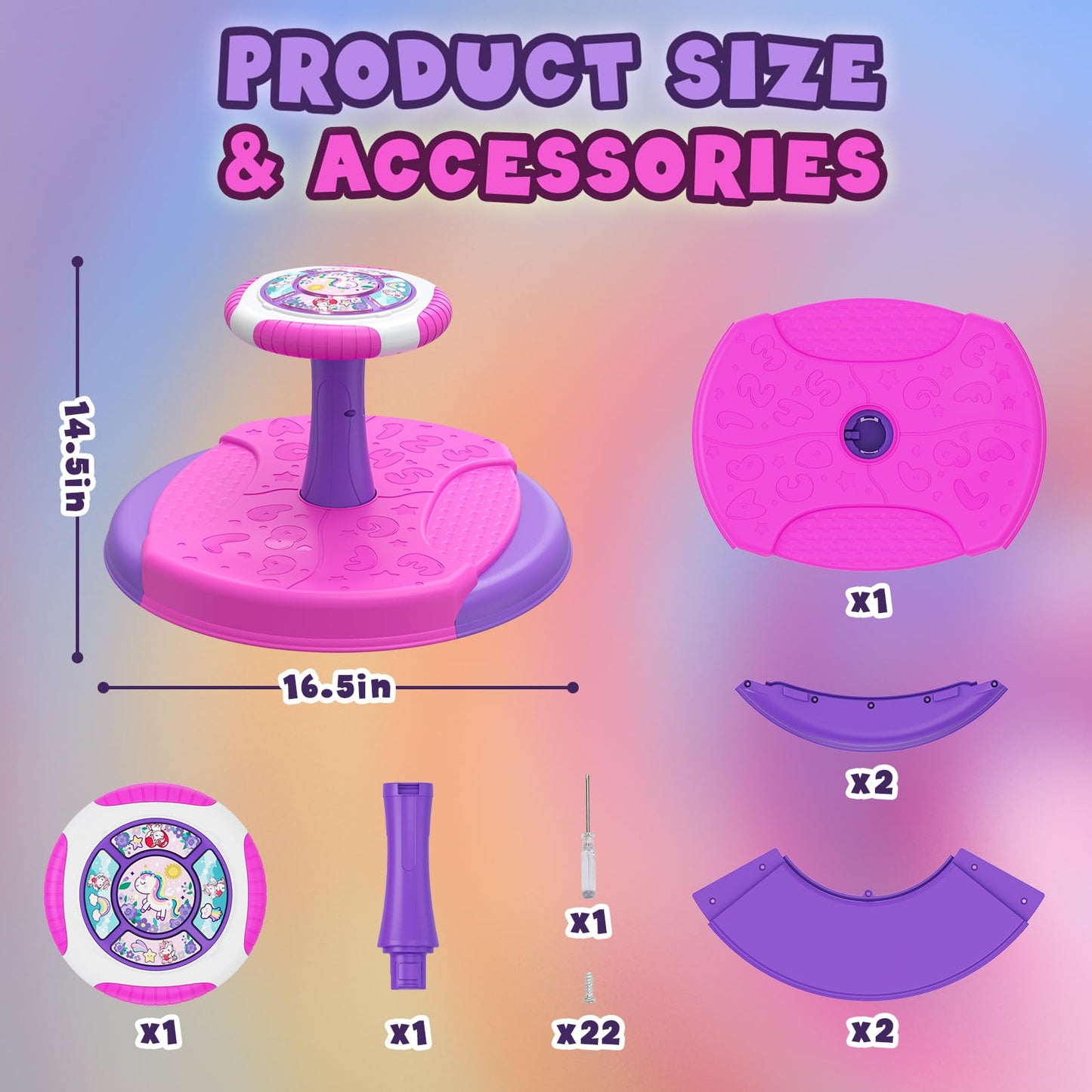 HYES Unicorn Sit and Spin Toy for Toddlers 1-3 | 360° Spin, LED Lights & Music