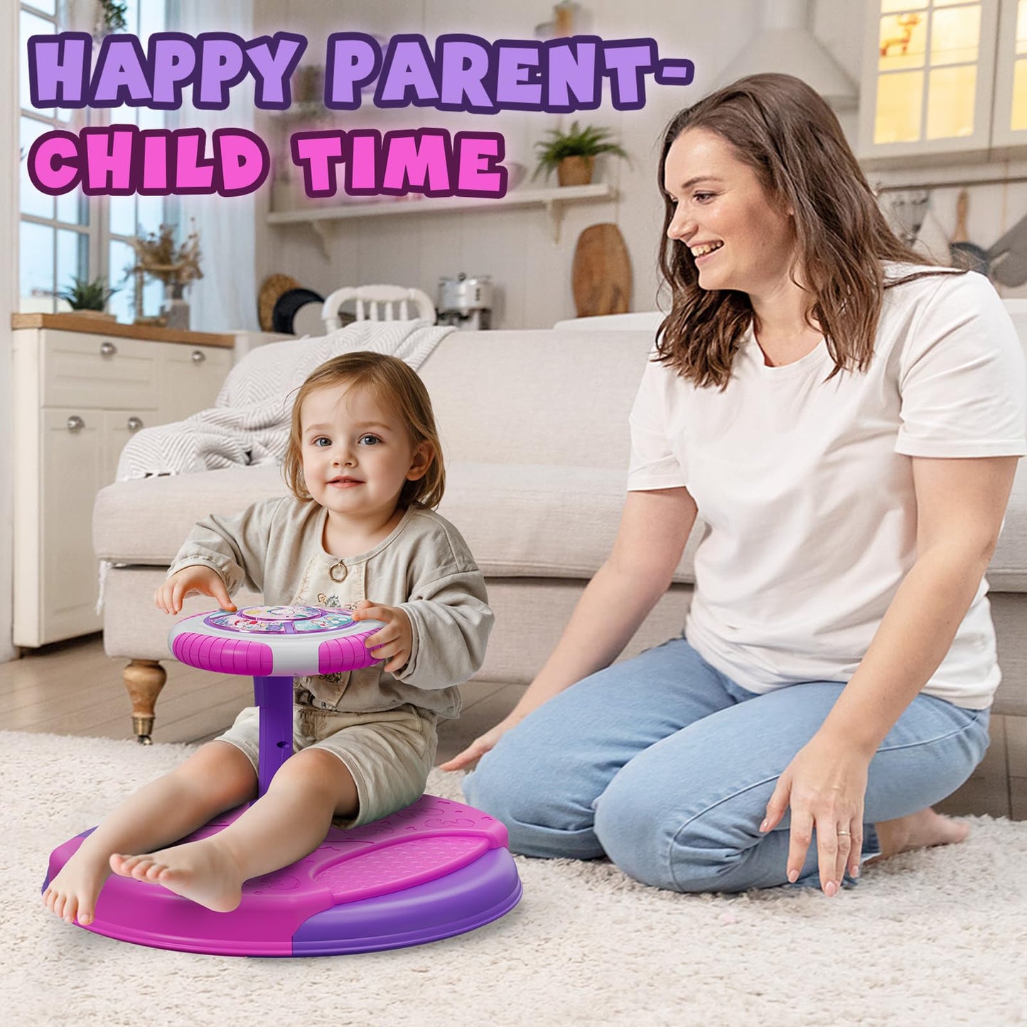 HYES Unicorn Sit and Spin Toy for Toddlers 1-3 | 360° Spin, LED Lights & Music