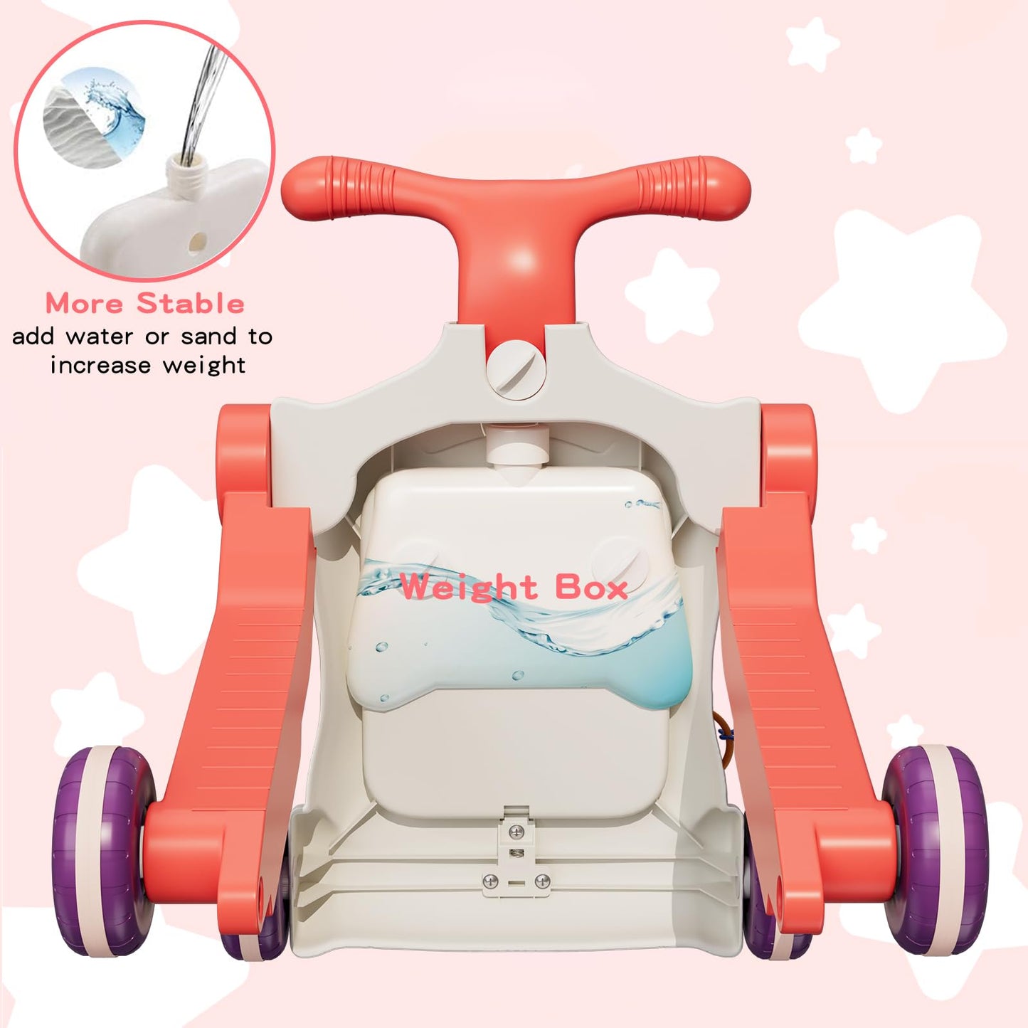 HYES Upgraded 5-in-1 Baby Walker & Activity Center for Baby Girls – Red
