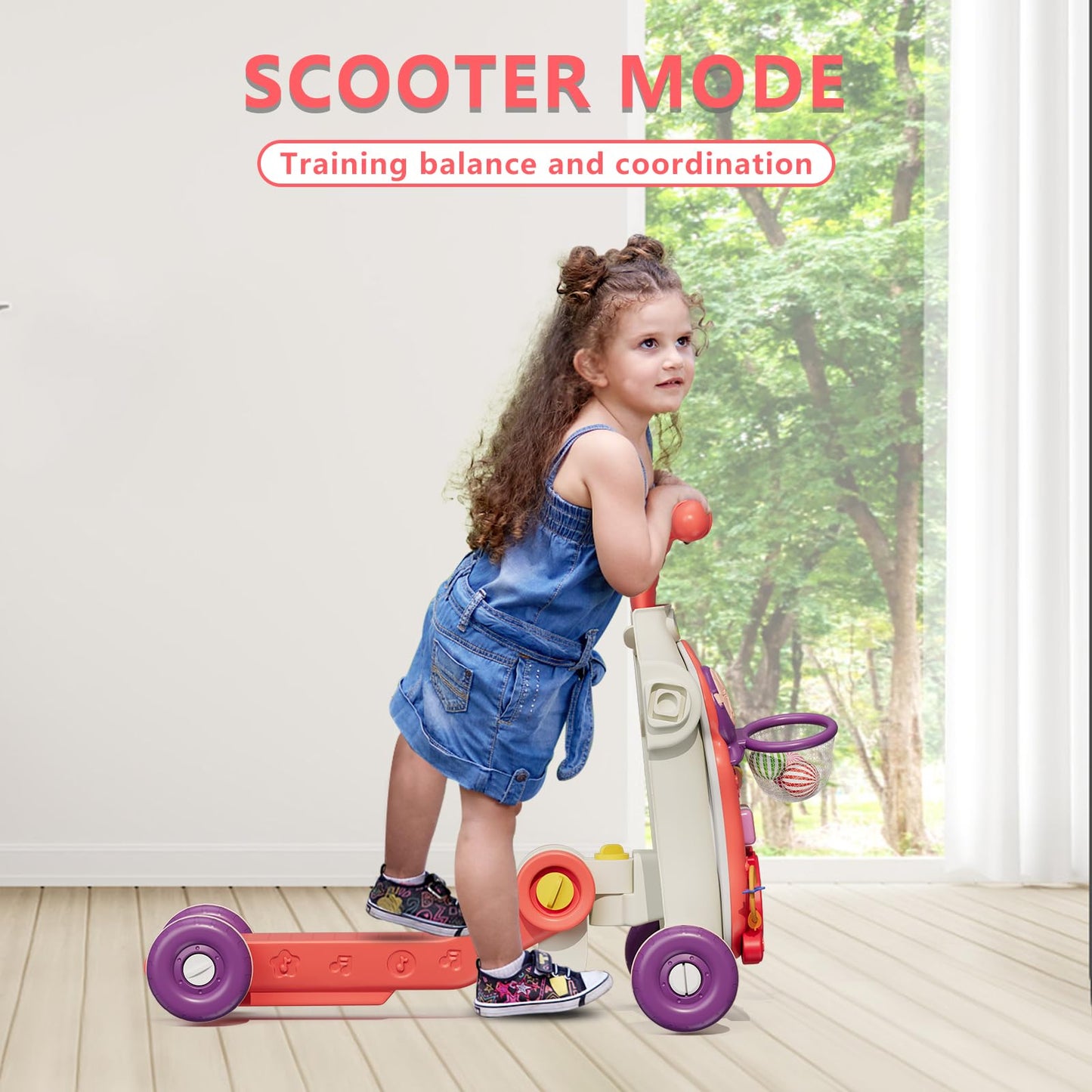 HYES Upgraded 5-in-1 Baby Walker & Activity Center for Baby Girls – Red