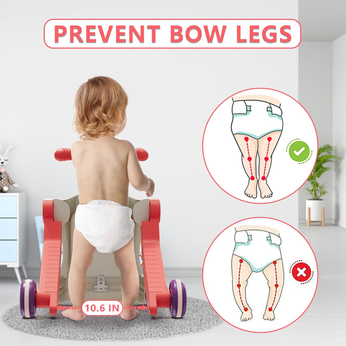 HYES Upgraded 5-in-1 Baby Walker & Activity Center for Baby Girls – Red