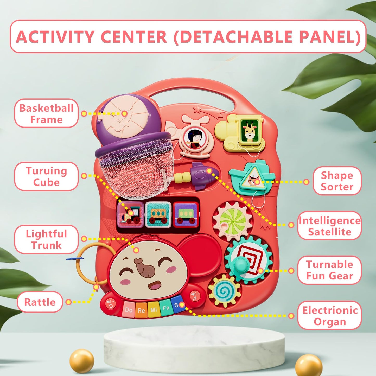 HYES Upgraded 5-in-1 Baby Walker & Activity Center for Baby Girls – Red