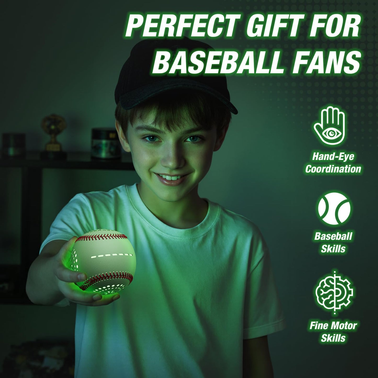 HYES Kids Glow Baseball Glove with Light Up Baseball – 9 Lighting Modes, Official Size