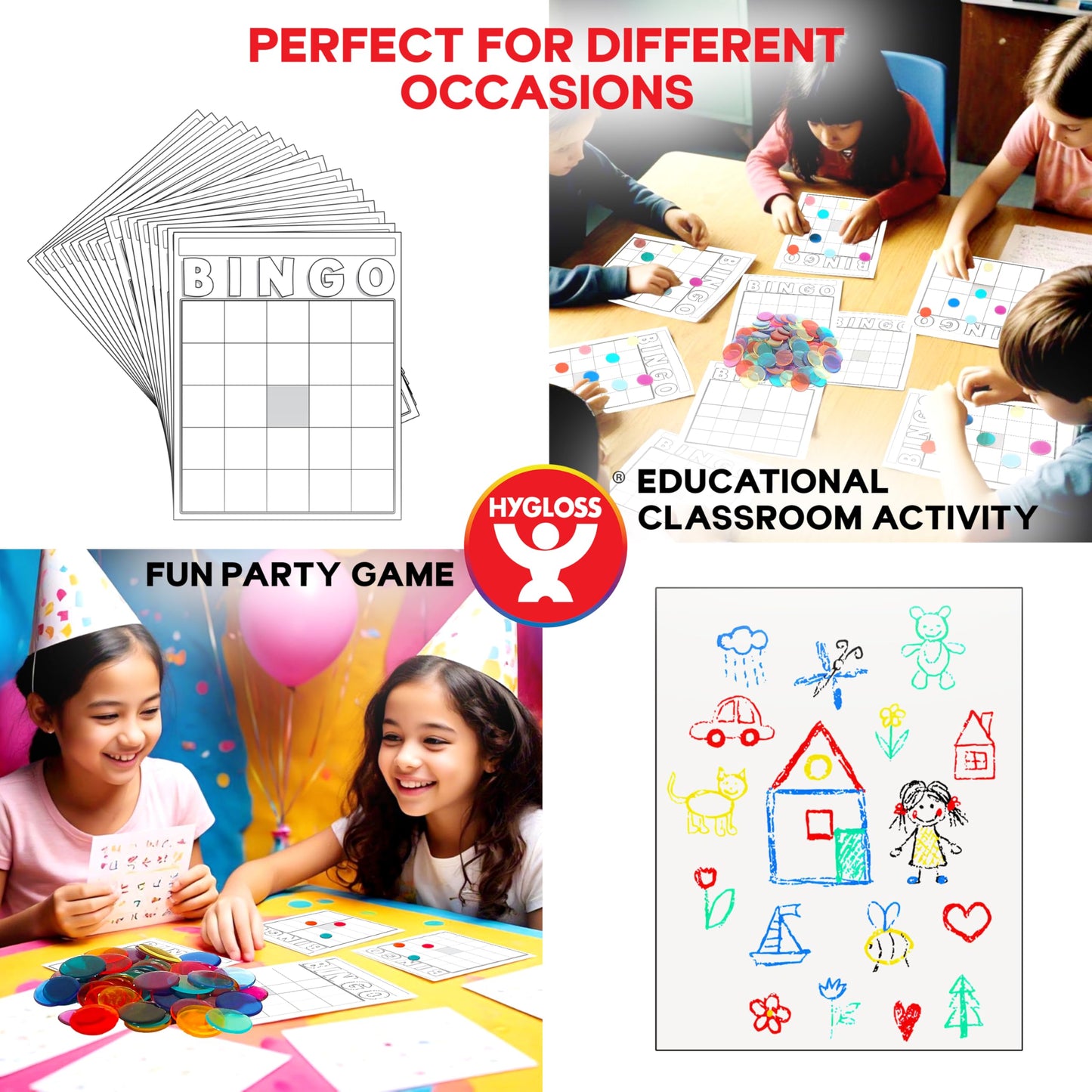 Hygloss Blank Bingo Cards – Disposable Large White Sheets for Classrooms & Events