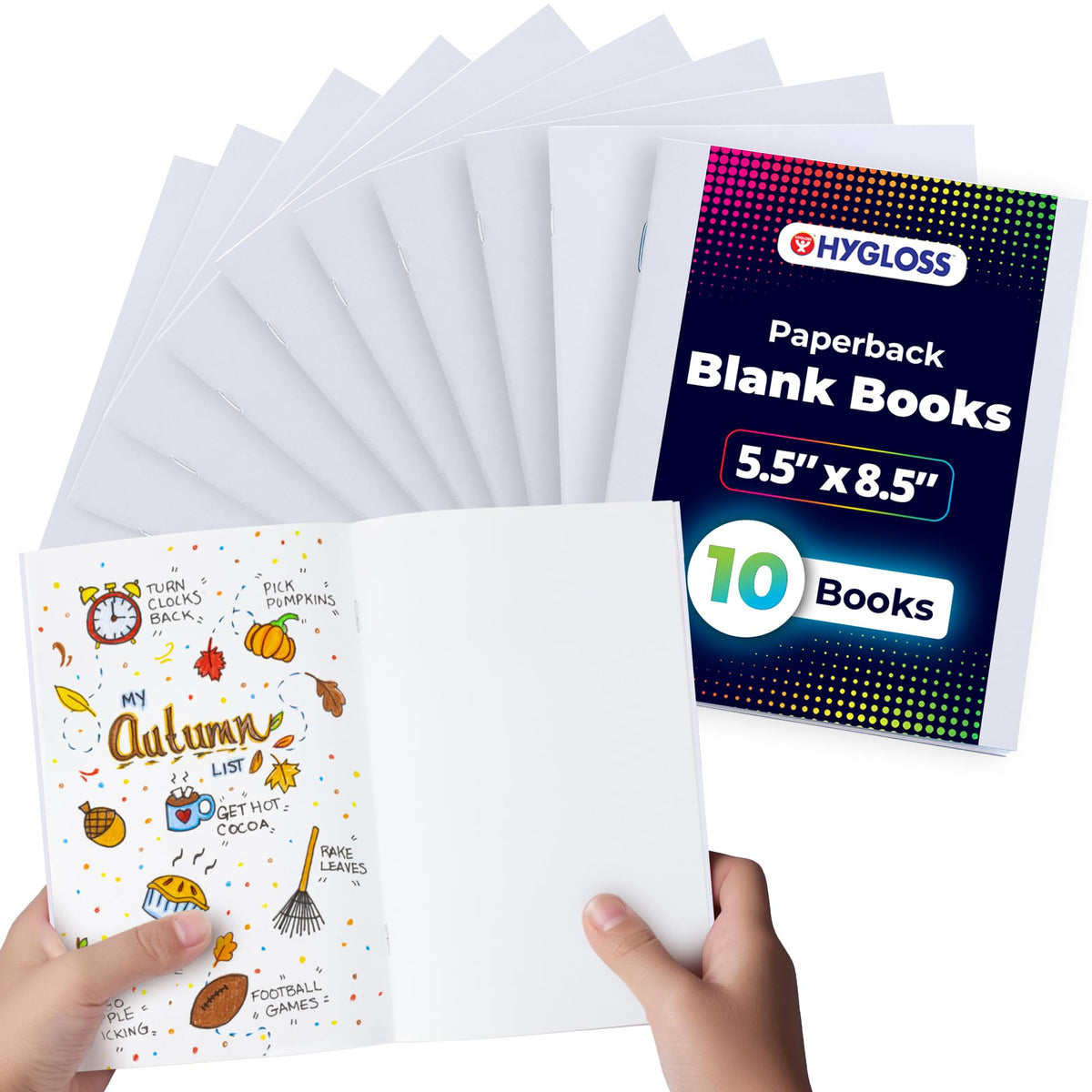 Hygloss Blank Books – Bulk 10 Pack, 5.5 x 8.5 in White Paperback Sketchbooks