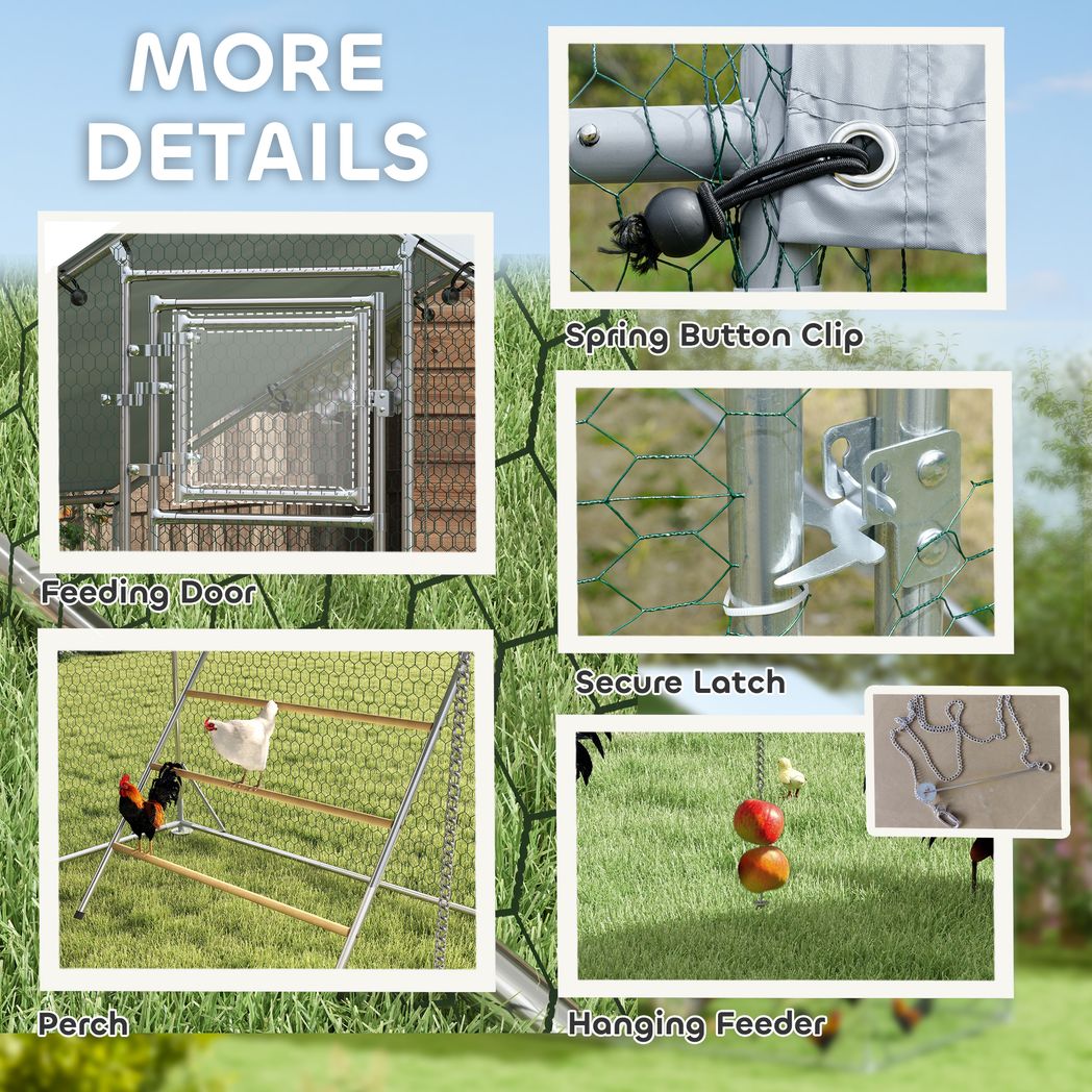 PawHut Walk in Chicken Run w/ Cover, Hanging Feeder, Perch, for 6-8 Chickens