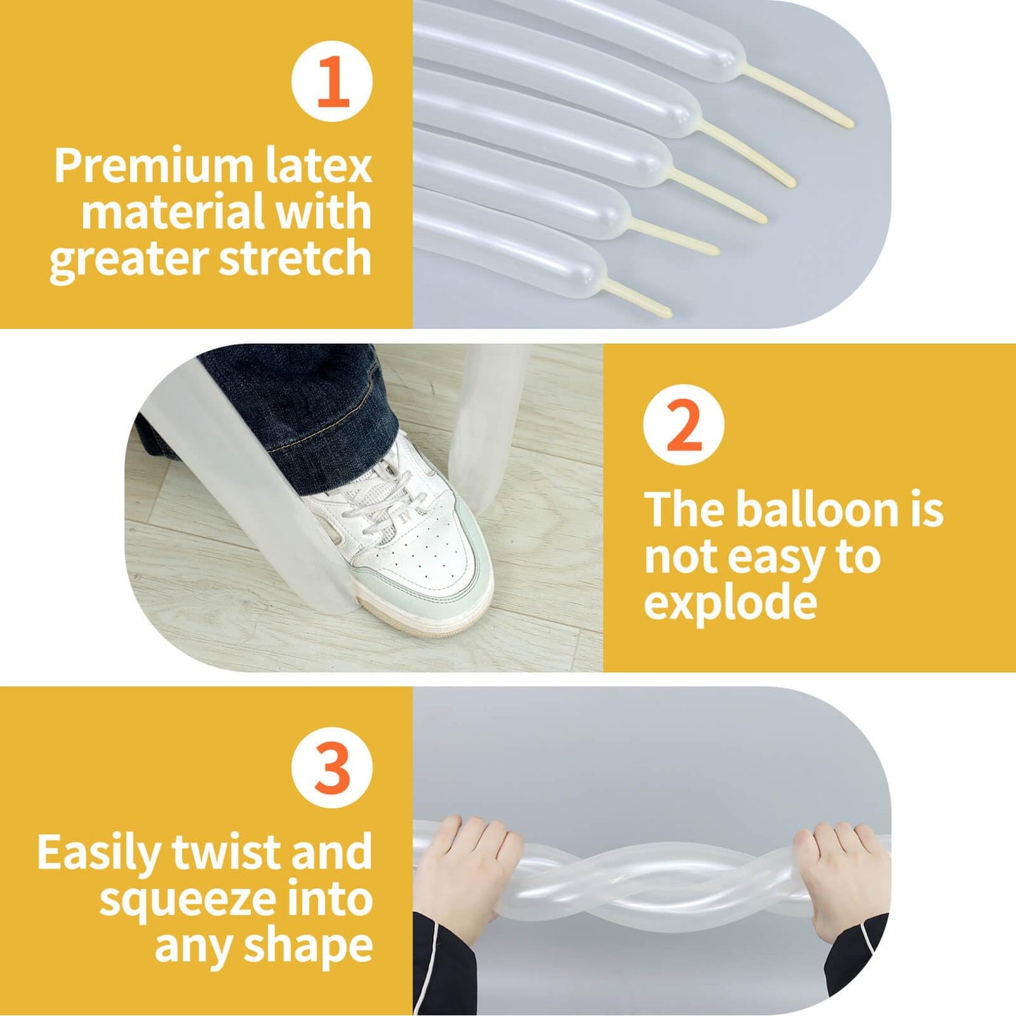 HYKJNBW 100Pcs Clear 260Q Balloons for Balloon Arches - Long Skinny Latex