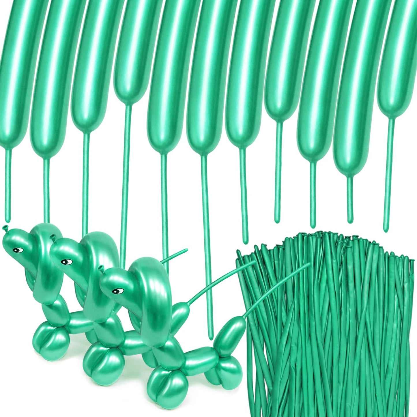 HYKJNBW 100Pcs Metallic Green Chrome 260 Balloons – Long Skinny Twist Balloons for Party Decor
