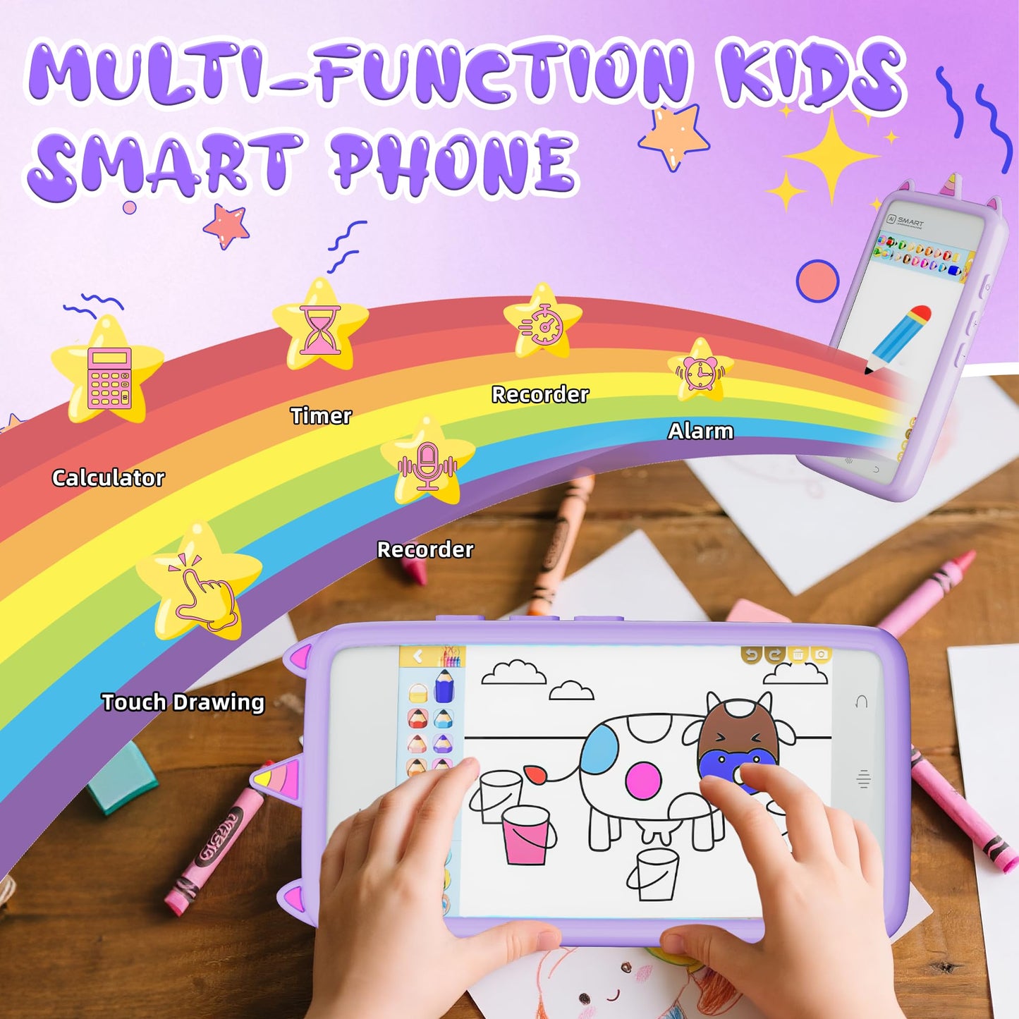 Hylmpda Kids Smart Phone for Girls – 3.97-inch Touchscreen, 32GB, HD Camera & Learning Games