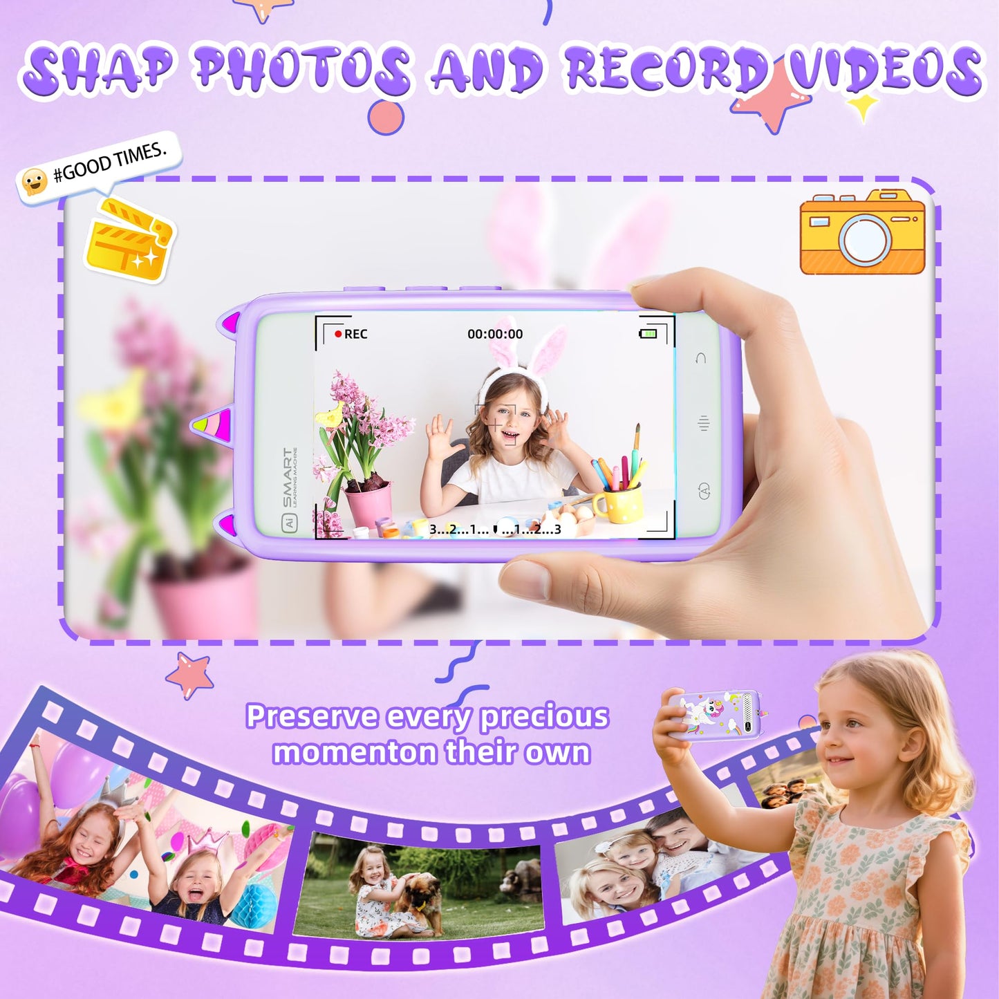 Hylmpda Kids Smart Phone for Girls – 3.97-inch Touchscreen, 32GB, HD Camera & Learning Games