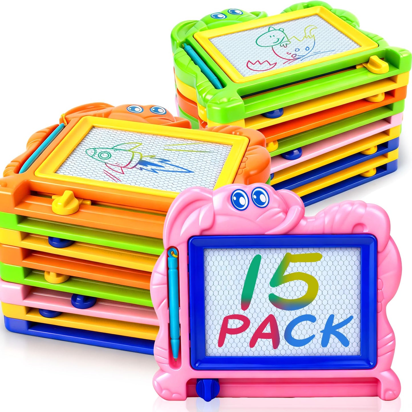 Hymaz 15 Pack Magnetic Drawing Board for Kids – Colorful Erasable Doodle Tablet (Travel Toy)