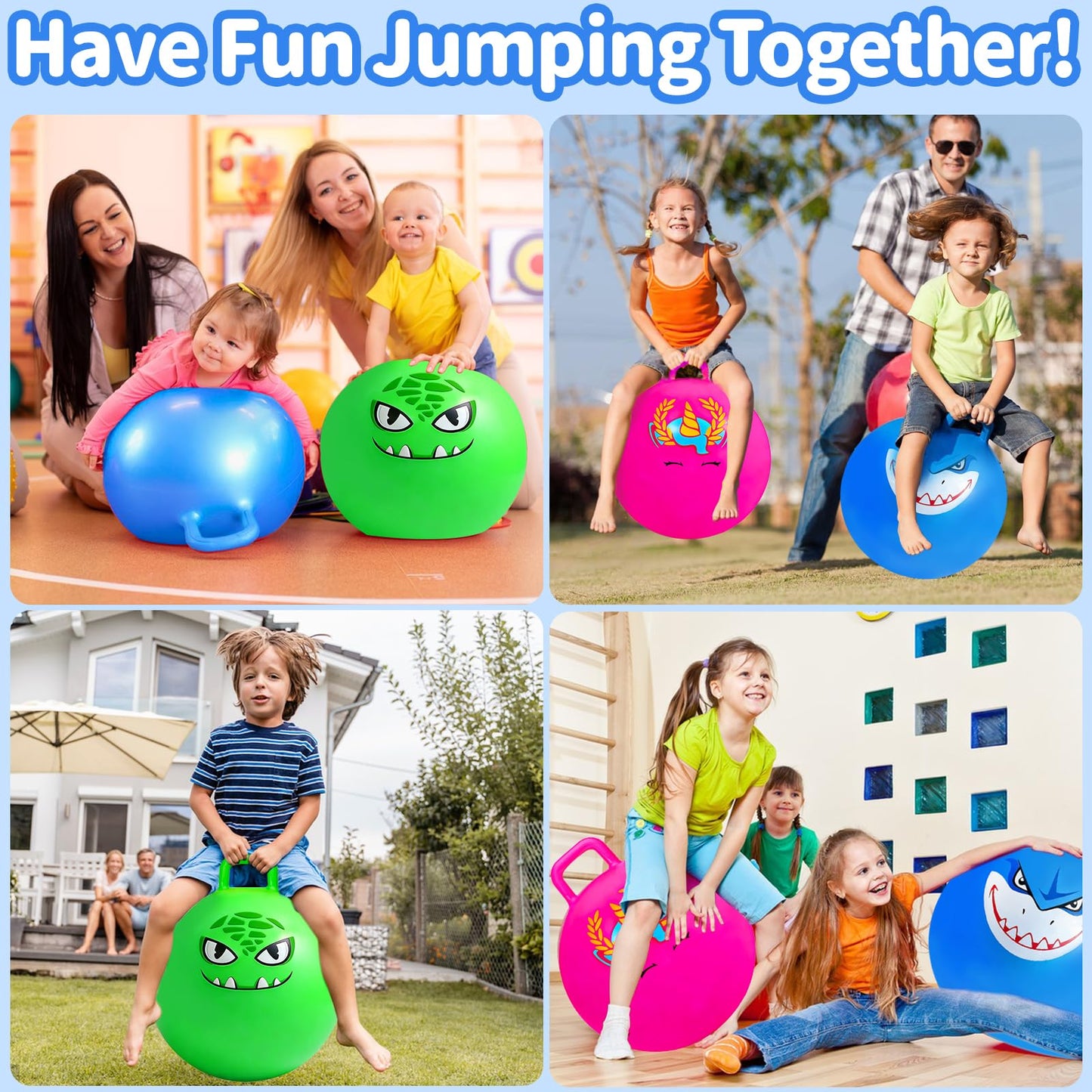 Hymaz Bounce Balls with Handles – 3-Pack, 18-Inch Hop Balls for Kids (Indoor/Outdoor)