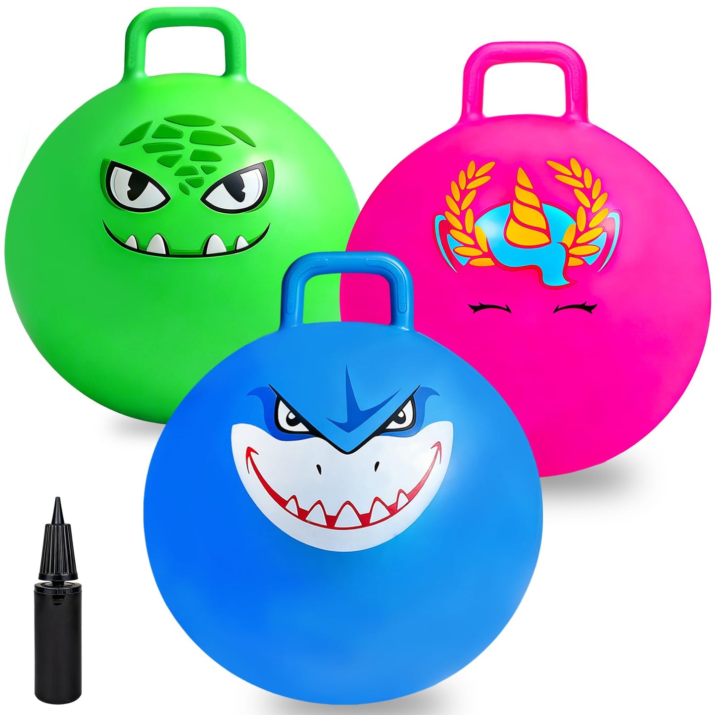 Hymaz Bounce Balls with Handles – 3-Pack, 18-Inch Hop Balls for Kids (Indoor/Outdoor)
