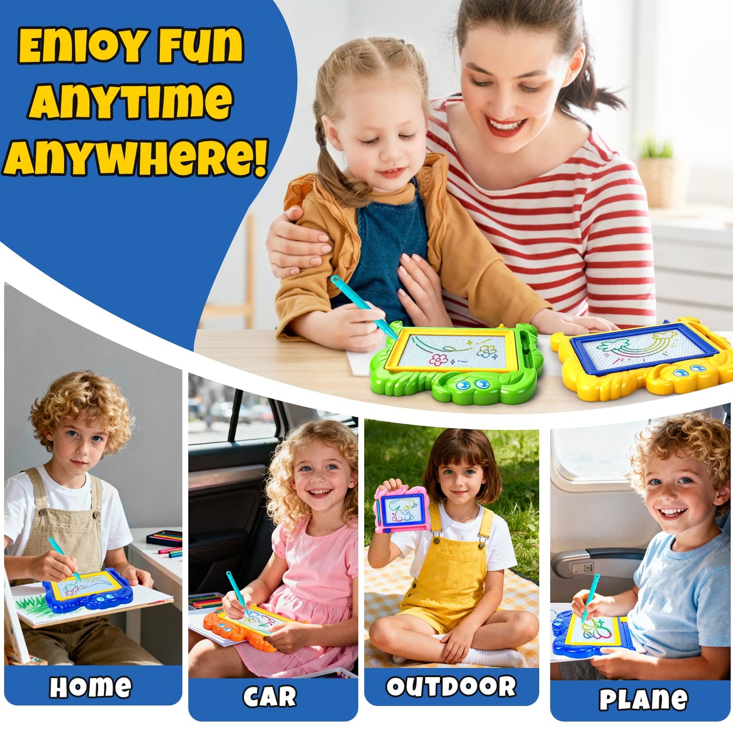 Hymaz 15 Pack Magnetic Drawing Board for Kids – Colorful Erasable Doodle Tablet (Travel Toy)