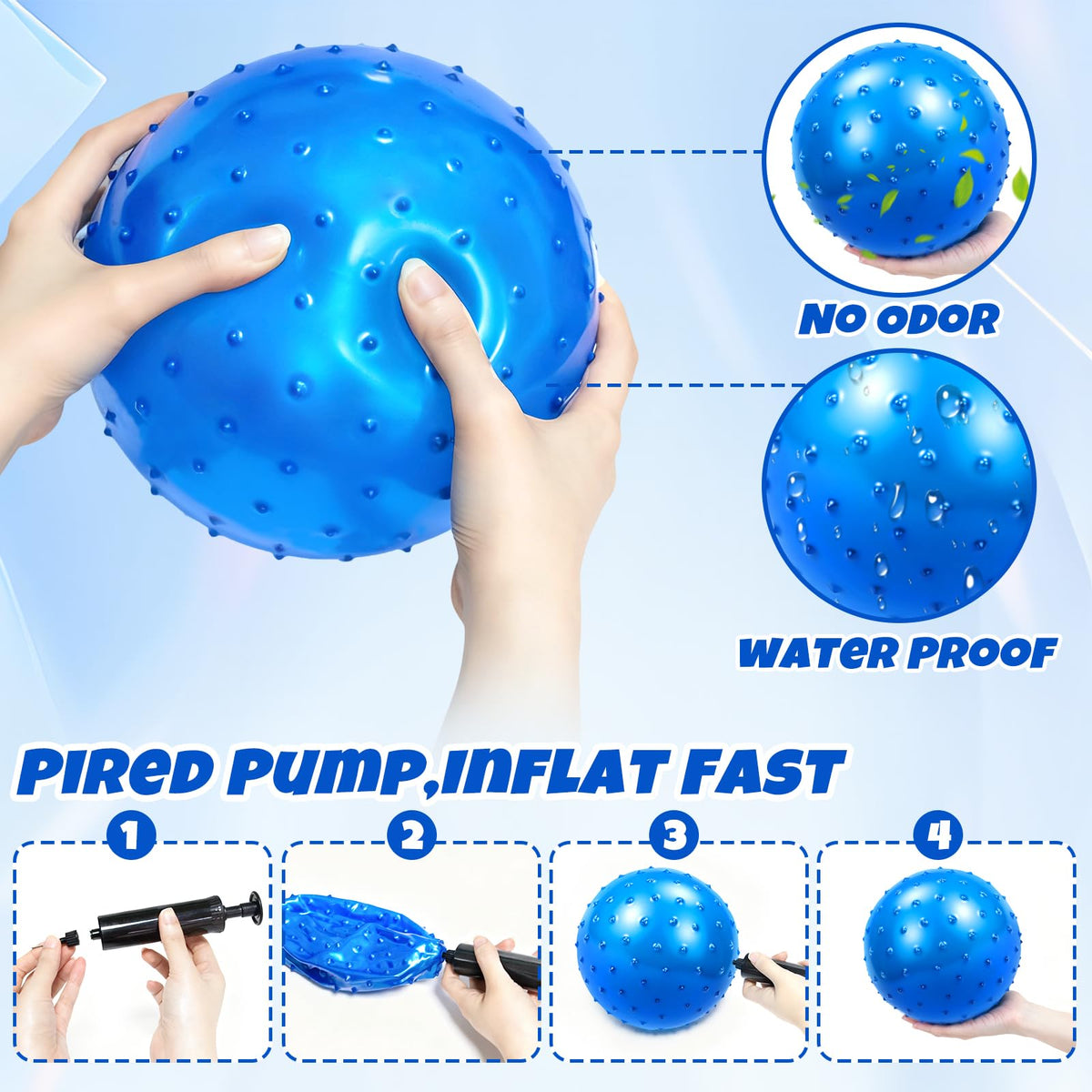 Hymaz Knobby Balls Bulk – 9-Inch Soft Bouncy Sensory Balls, Set of 5 with Pump