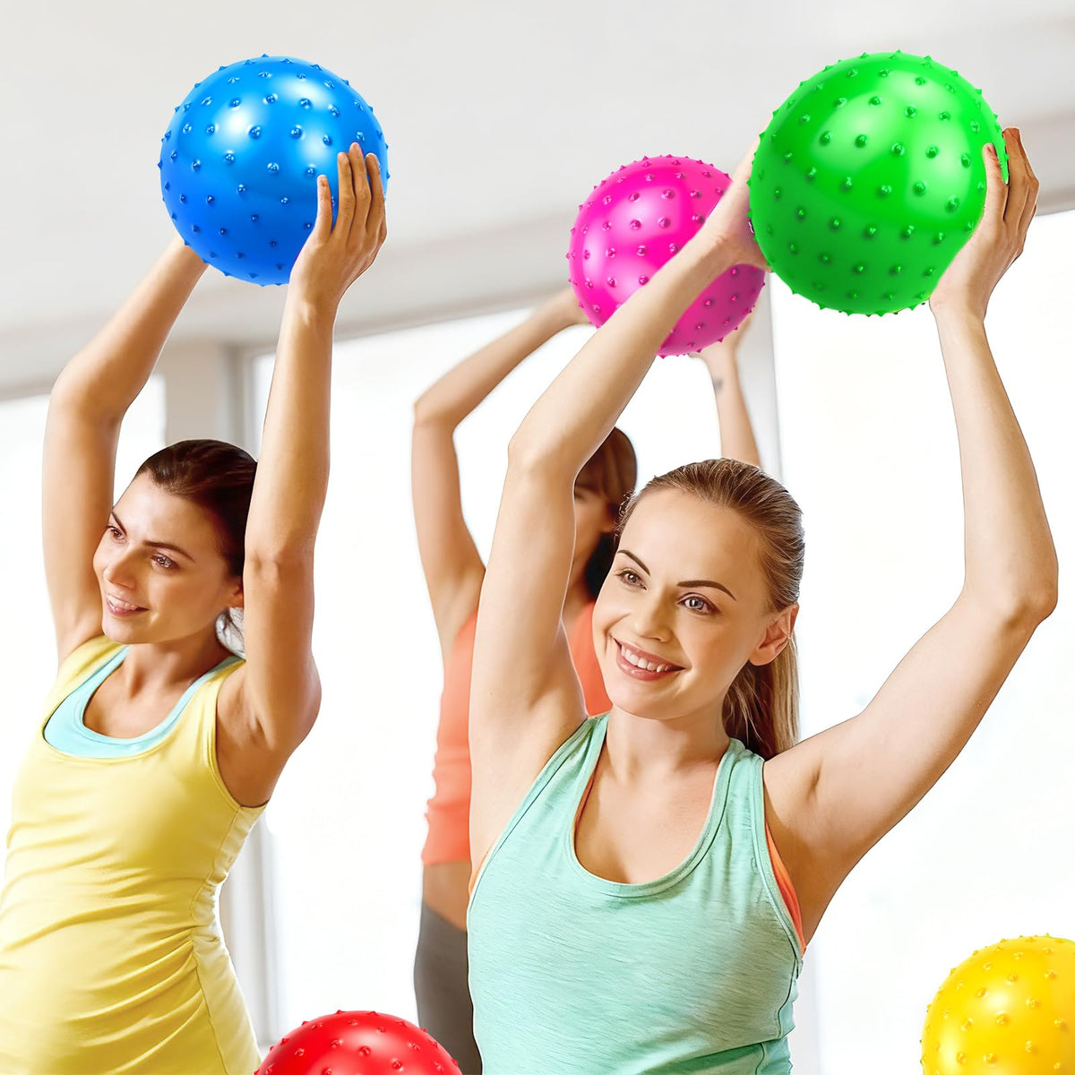 Hymaz Knobby Balls Bulk – 9-Inch Soft Bouncy Sensory Balls, Set of 5 with Pump