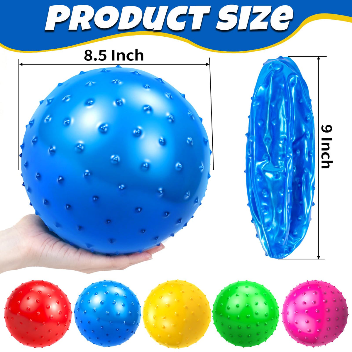 Hymaz Knobby Balls Bulk – 9-Inch Soft Bouncy Sensory Balls, Set of 5 with Pump