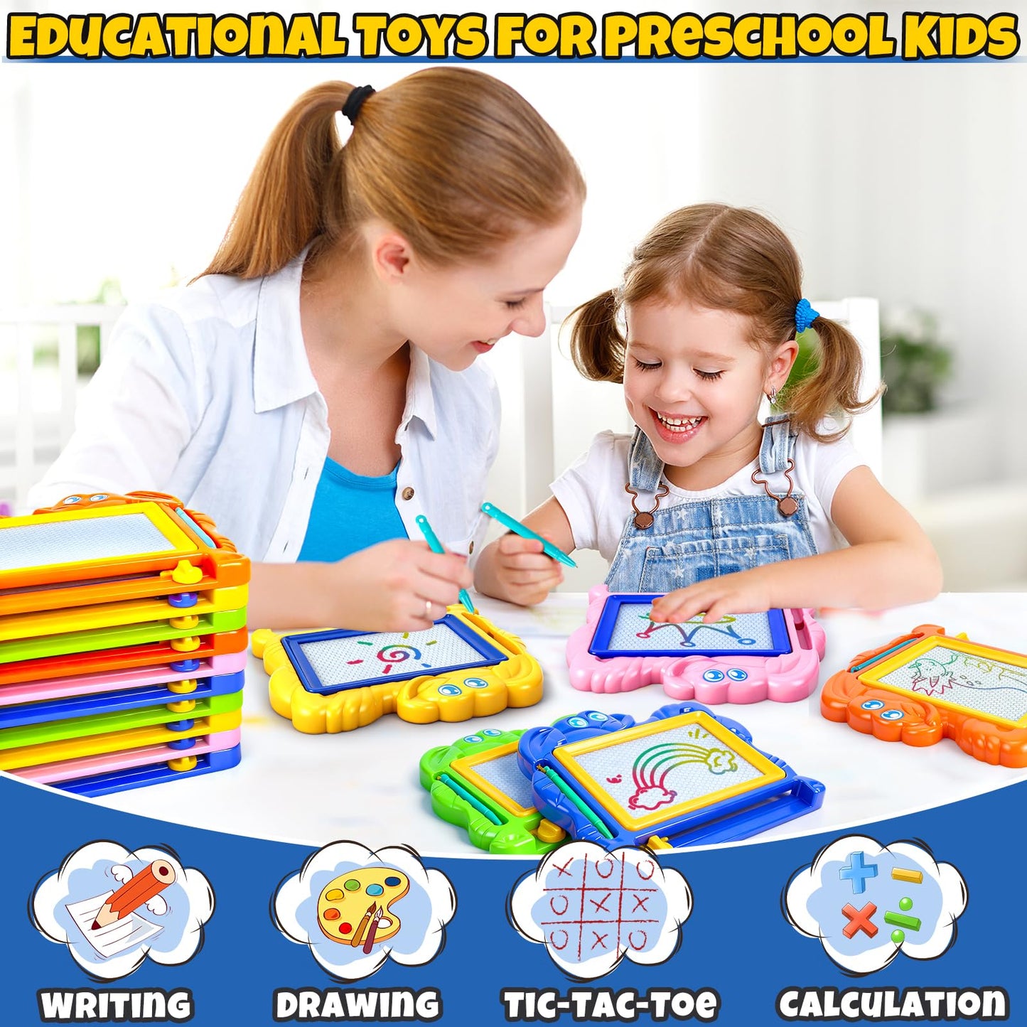 Hymaz 15 Pack Magnetic Drawing Board for Kids – Colorful Erasable Doodle Tablet (Travel Toy)
