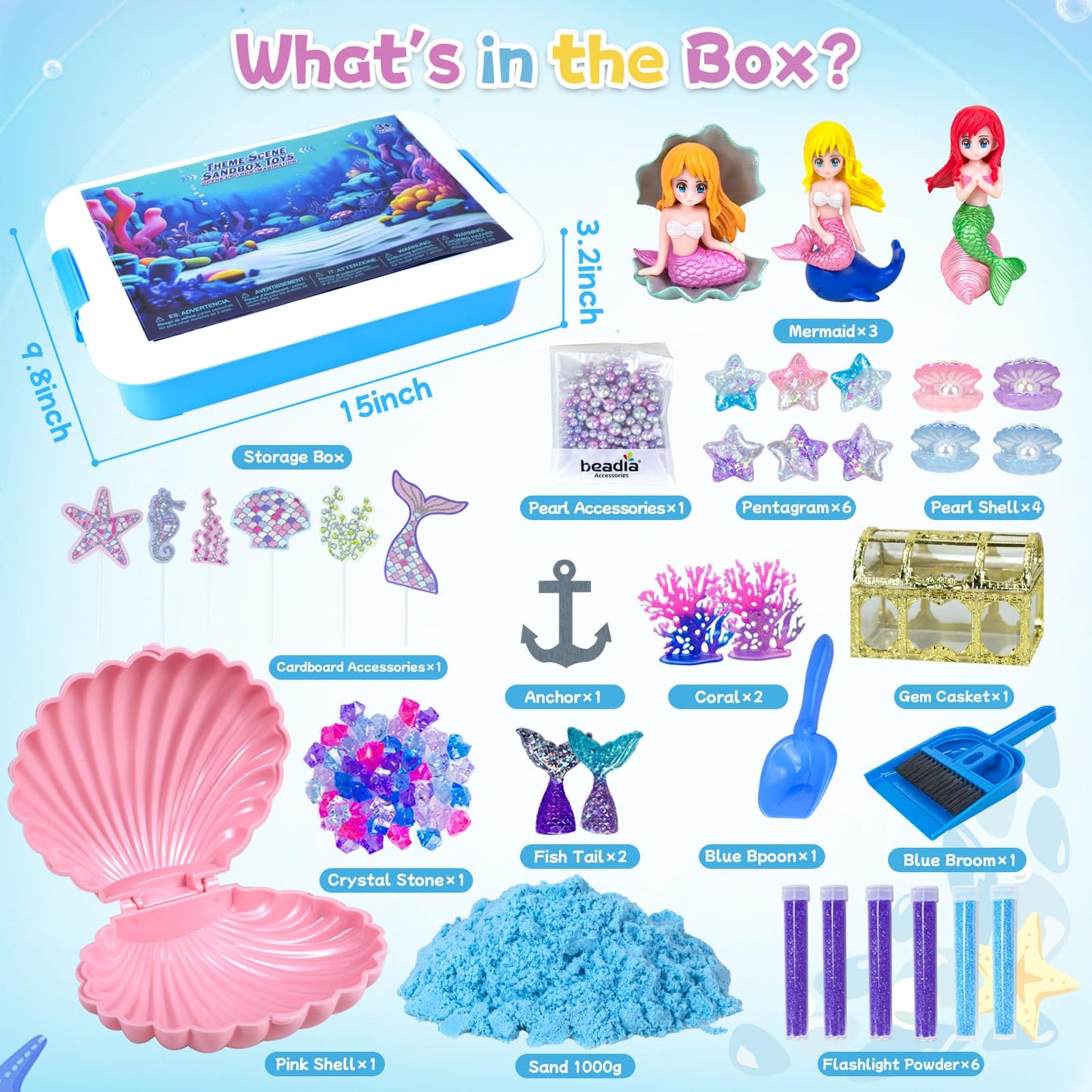 Hymaz Mermaid Sand Art Kit – 2.2lbs Magic Sand & Treasure Accessories
