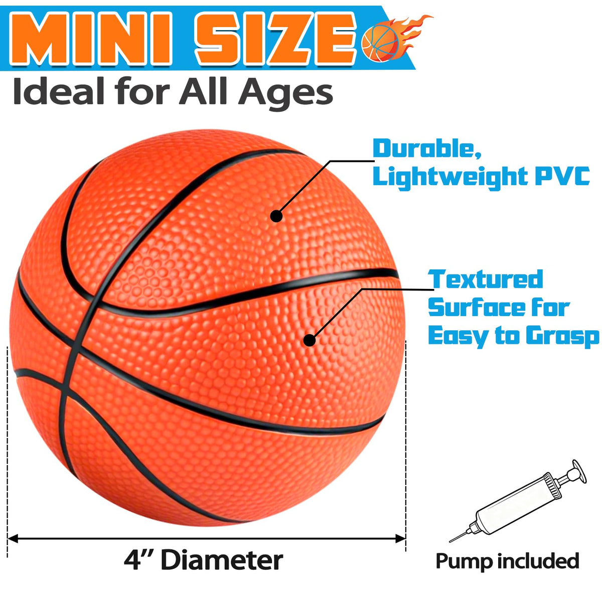 Hymaz 12 Pack 4-Inch Mini Basketballs with Pump | Durable Inflatable Balls for Kids, Pool & Party