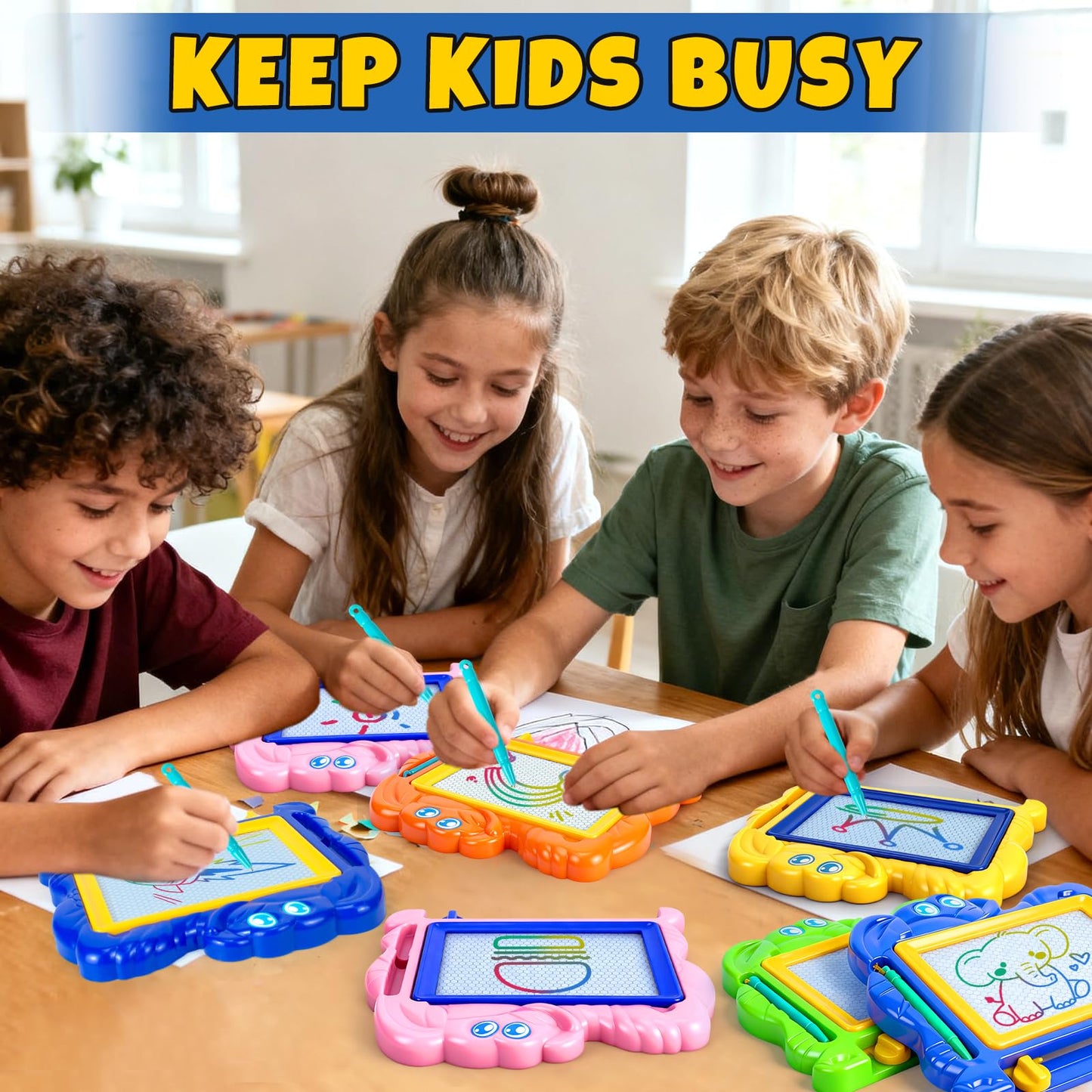 Hymaz 15 Pack Magnetic Drawing Board for Kids – Colorful Erasable Doodle Tablet (Travel Toy)