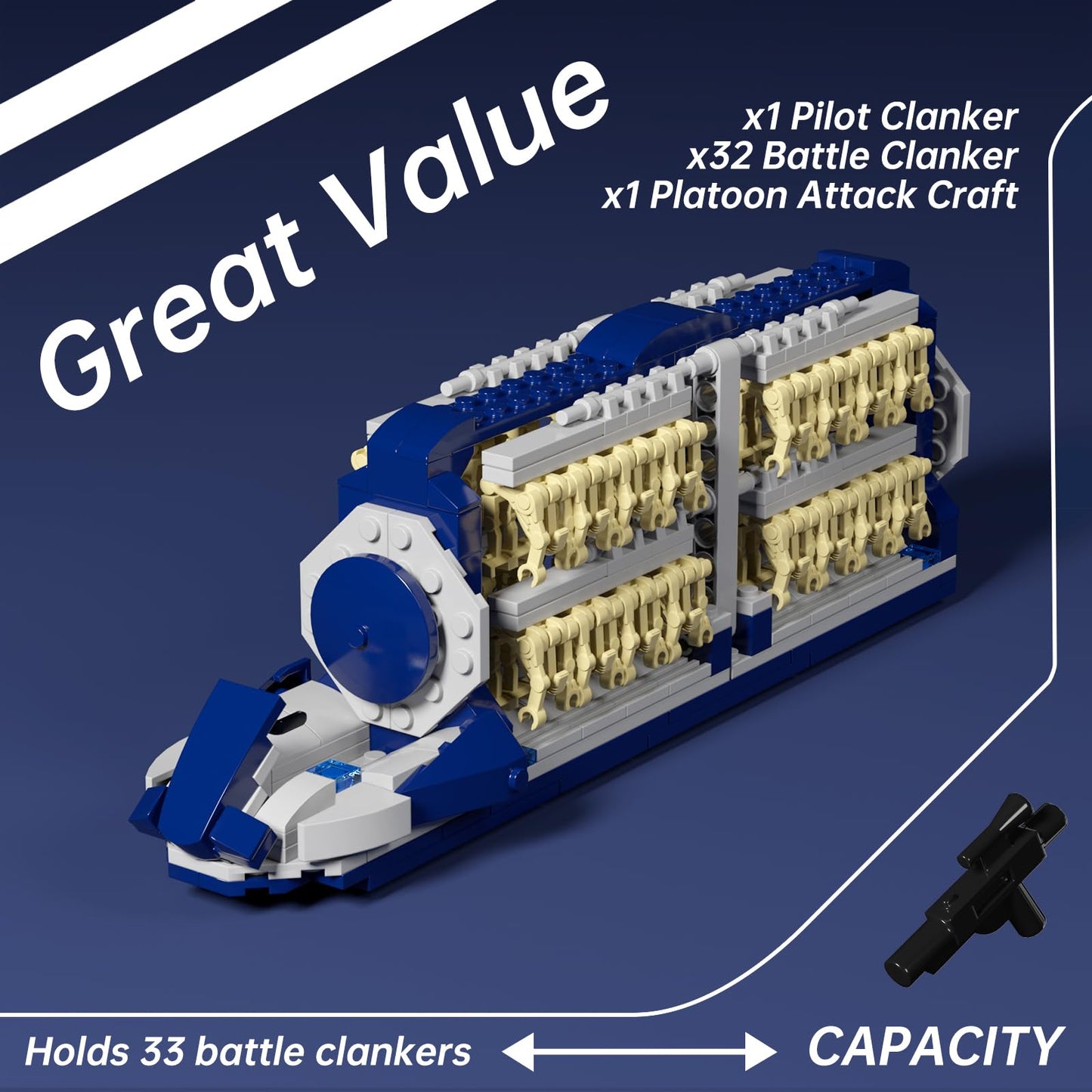 HyperBrick Droid Army Battle Pack – Platoon Attack Craft with 33 Droids & 1 Pilot