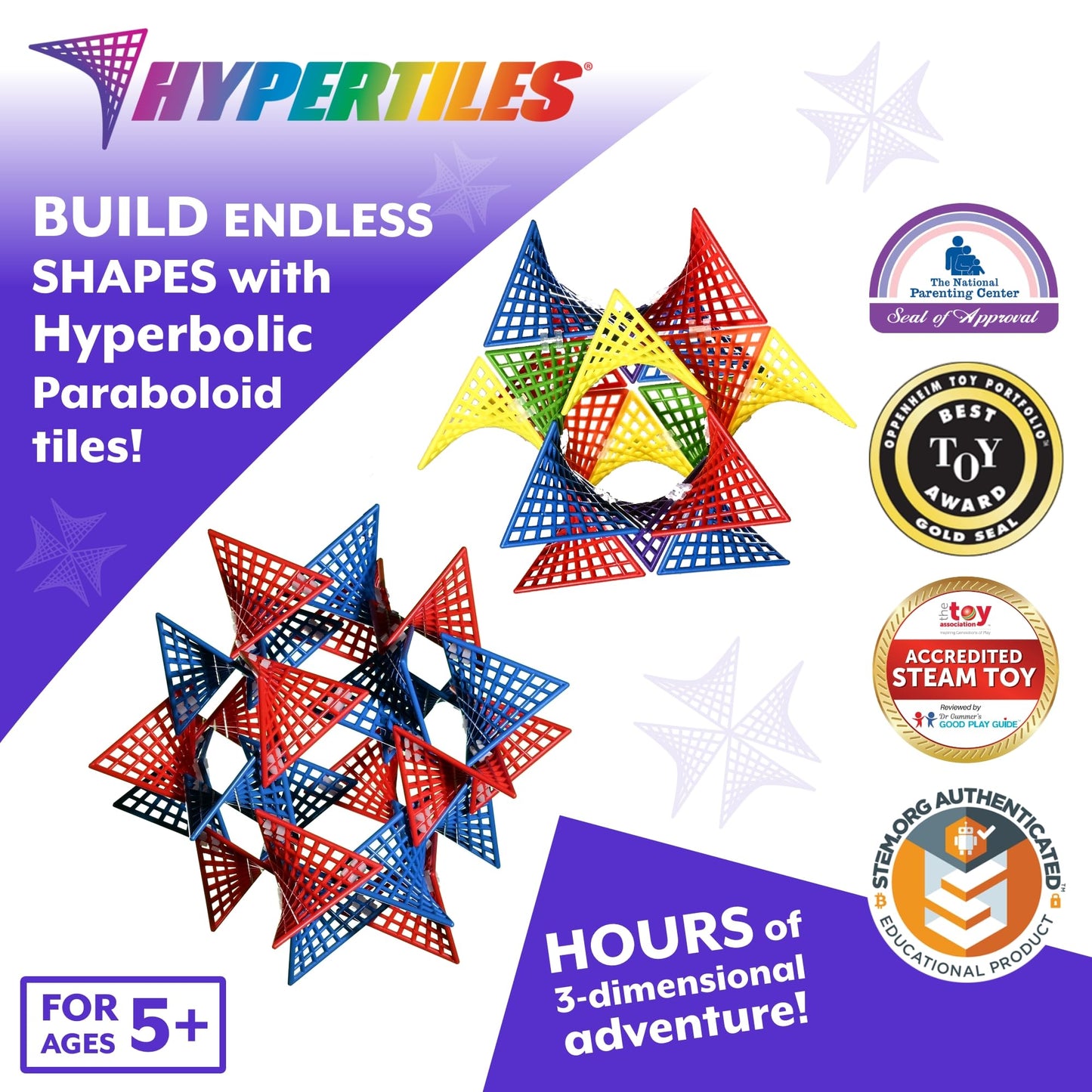 Hypertile HyperTiles Hyperbolic Building Toy | 48 Tiles & 80 Connectors for STEM Exploration